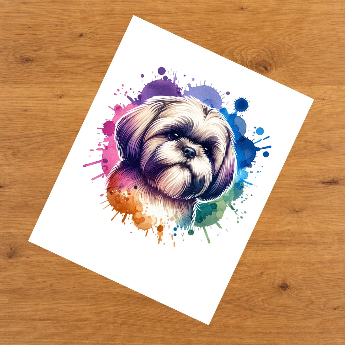 Shih Tzu Rainbow Watercolor Portrait Dog Lover 8"x10" Wall Art Print - Shih Tzu Gift