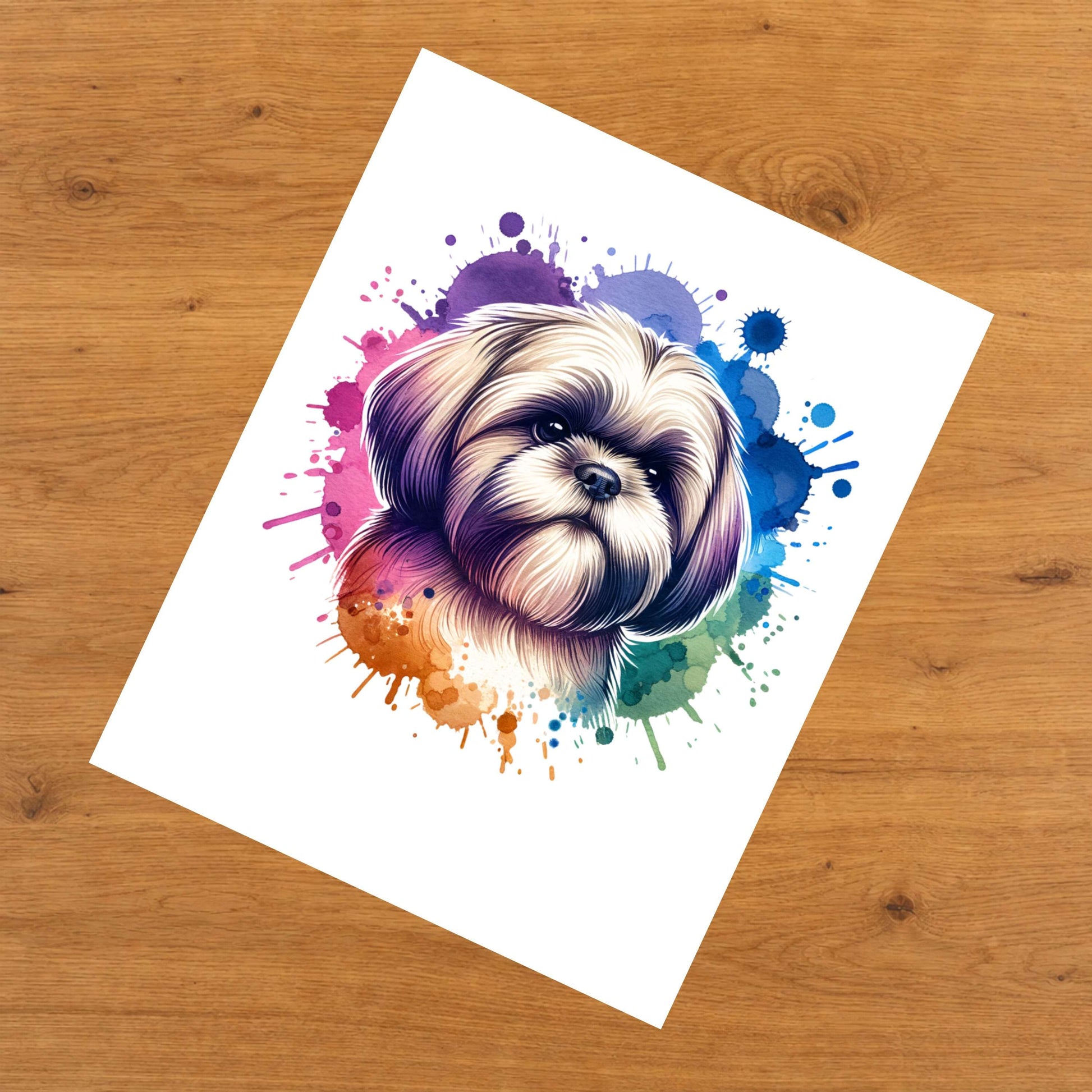 Shih Tzu Rainbow Watercolor Portrait Dog Lover 8"x10" Wall Art Print - Shih Tzu Gift