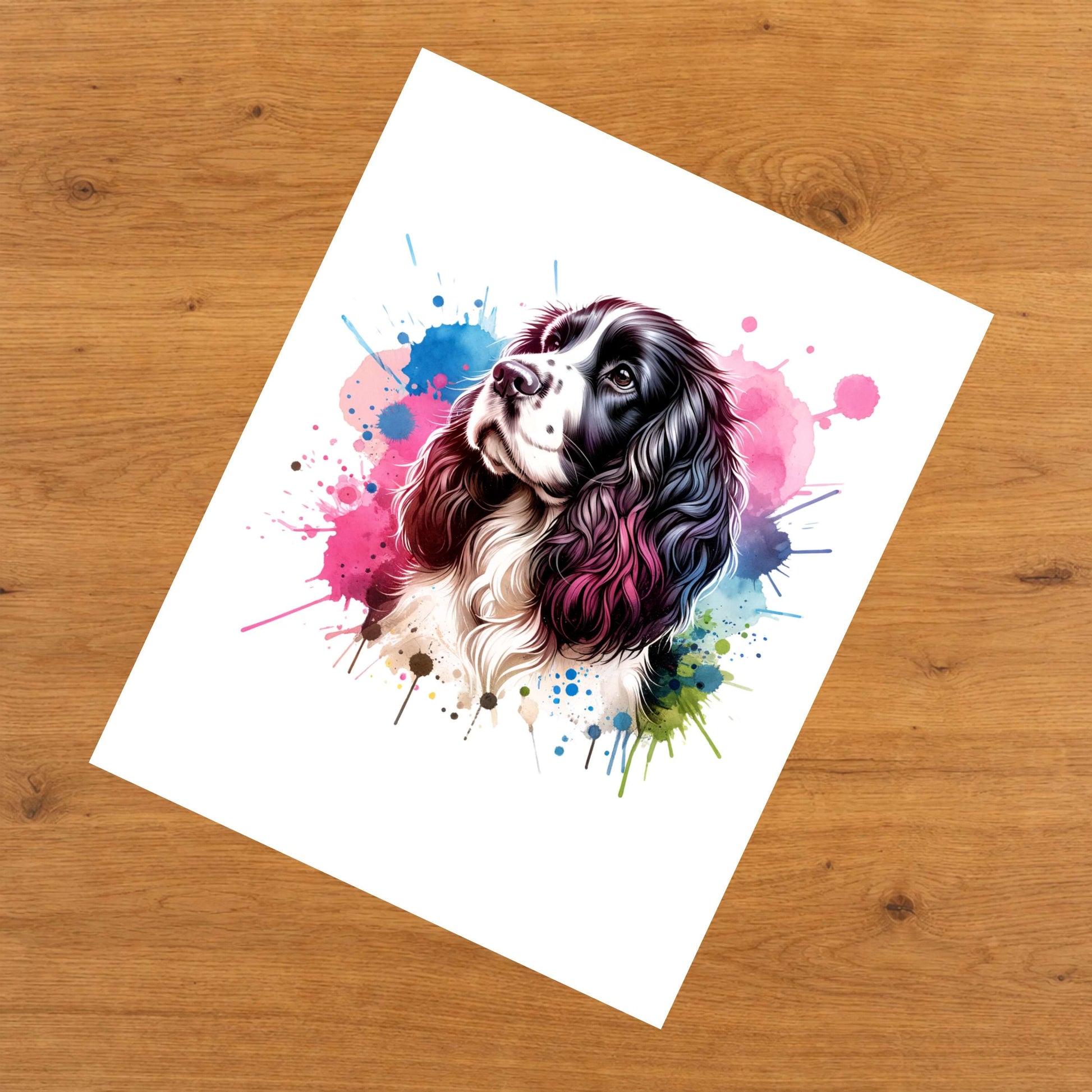 Springer Spaniel Rainbow Watercolor Portrait Dog Lover 8"x10" Wall Art Print - Springer Spaniel Gift
