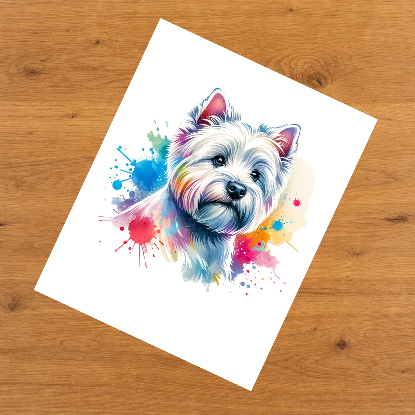 West Highland Terrier Rainbow Watercolor Portrait Dog Lover 8"x10" Wall Art Print - Westie Gift