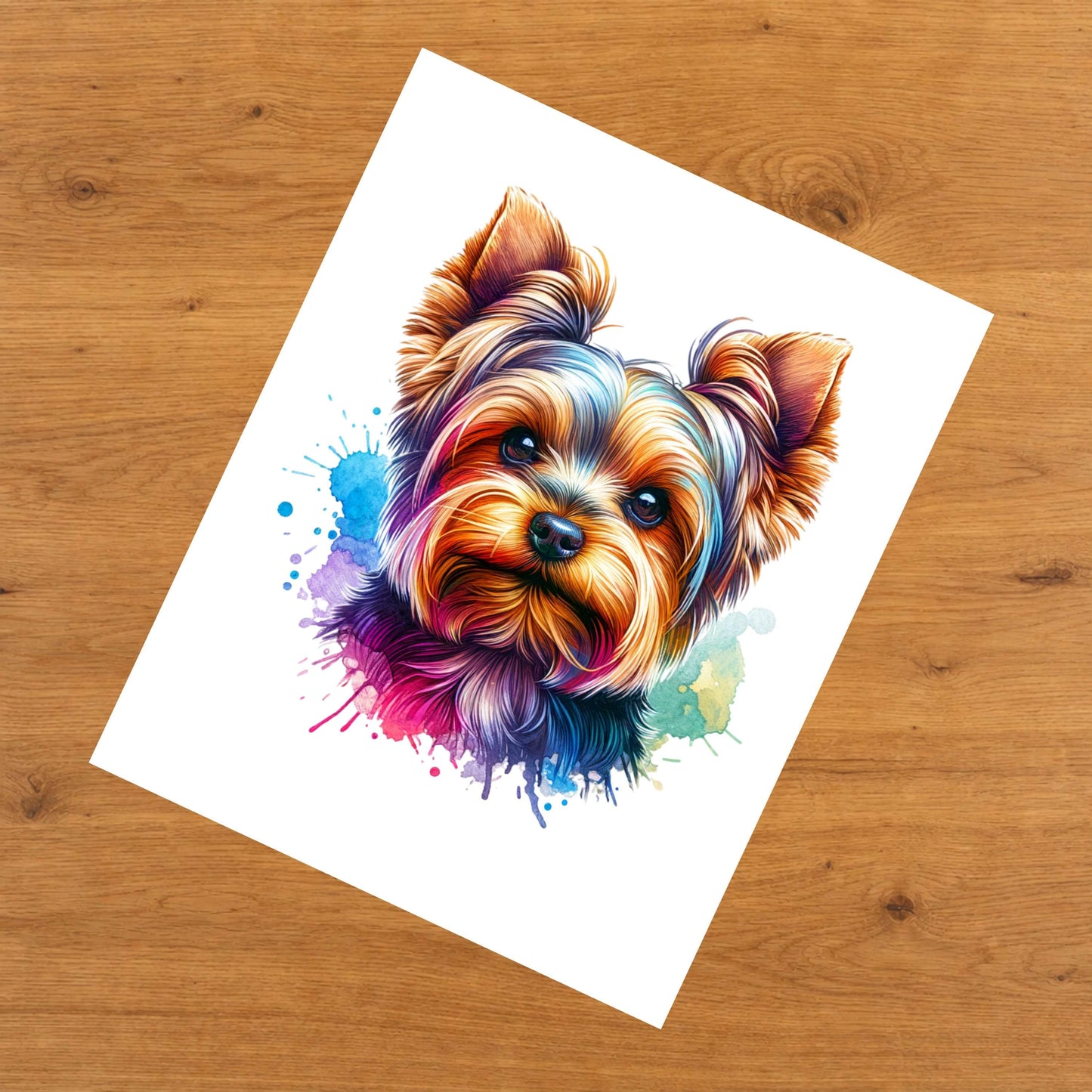 Yorkshire Terrier Rainbow Watercolor Portrait Dog Lover 8"x10" Wall Art Print - Yorkie Gift