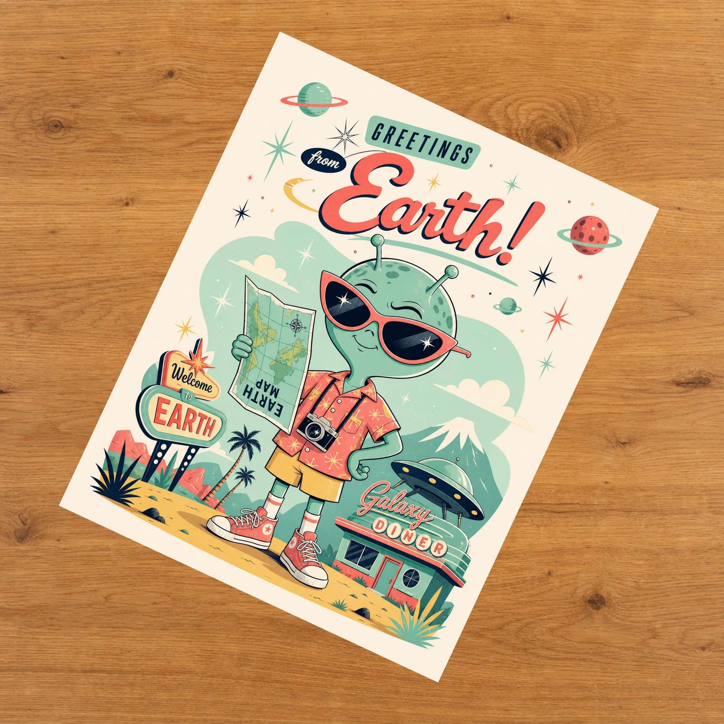 Greetings From Earth Funny Alien Tourist 8"x10" Wall Art Print
