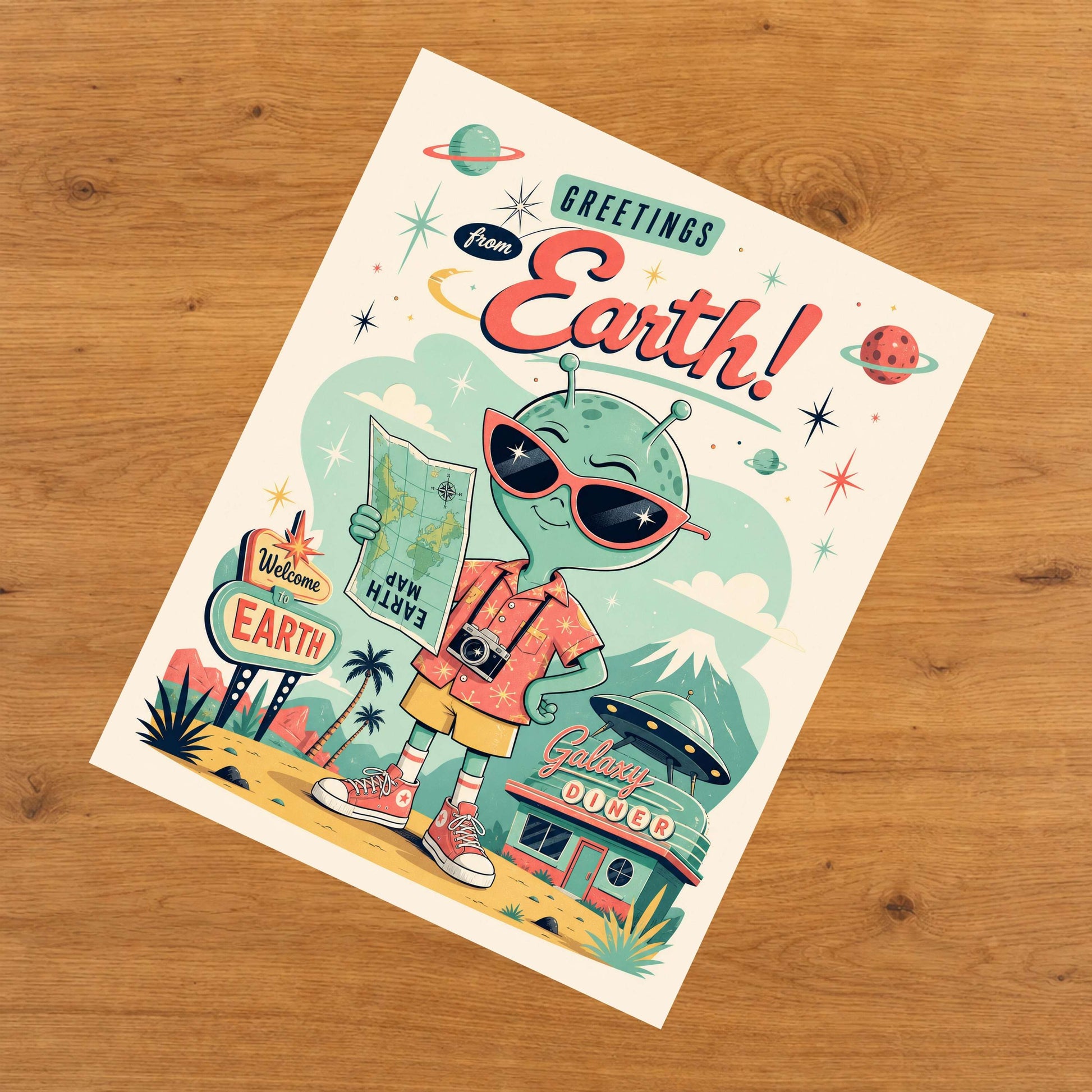 Greetings From Earth Funny Alien Tourist 8"x10" Wall Art Print
