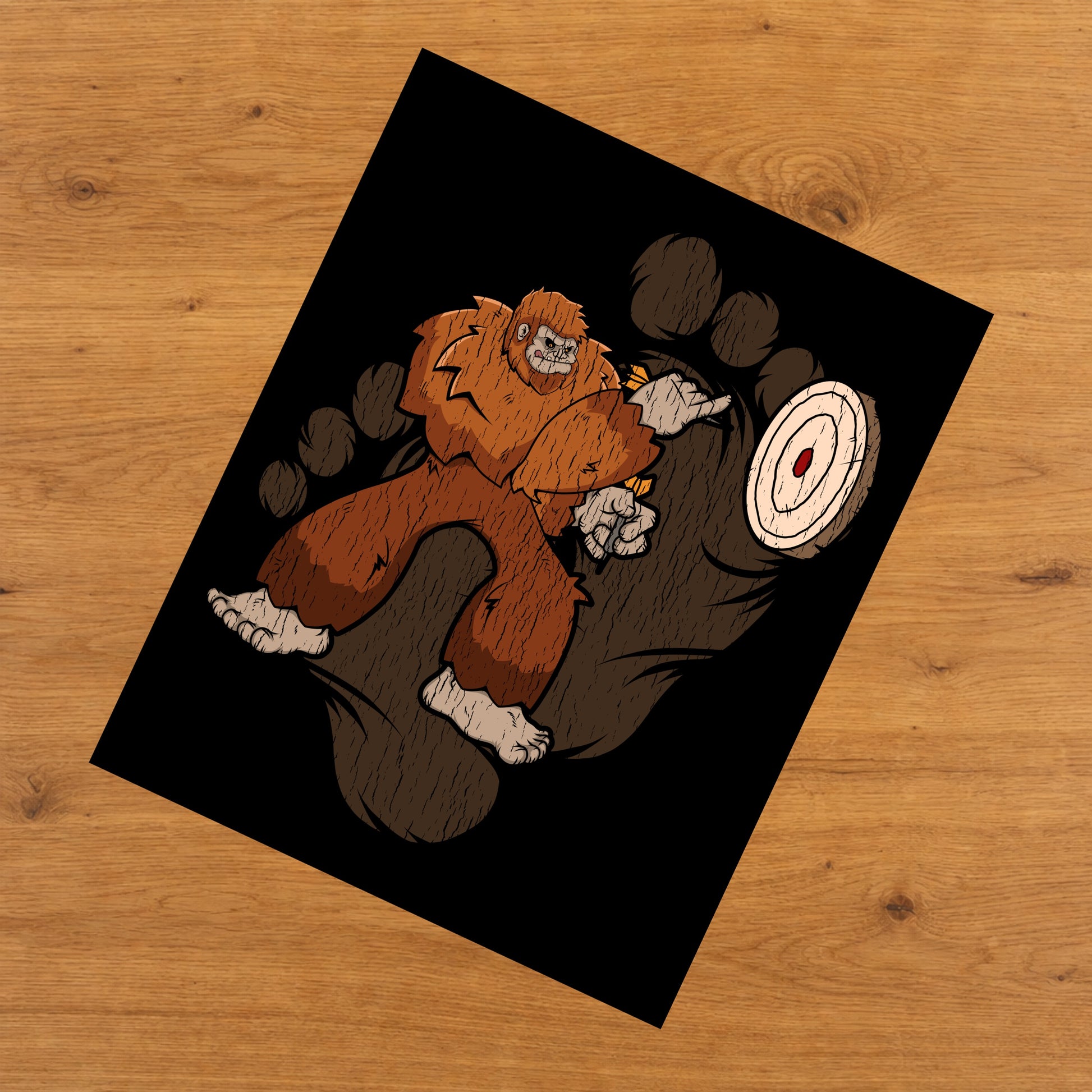 Bigfoot Darts Art - Sasquatch Playing Darts 8"x10" Wall Art Print