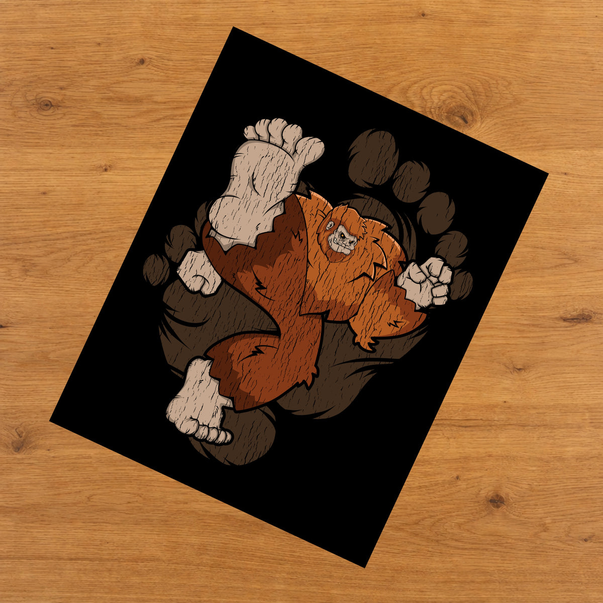 Bigfoot Karate Art - Sasquatch Kicking 8"x10" Wall Art Print