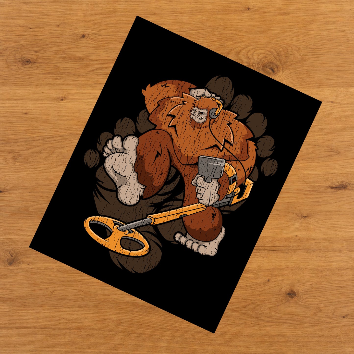Bigfoot Metal Detector Art - Sasquatch Metal Detecting 8"x10" Wall Art Print