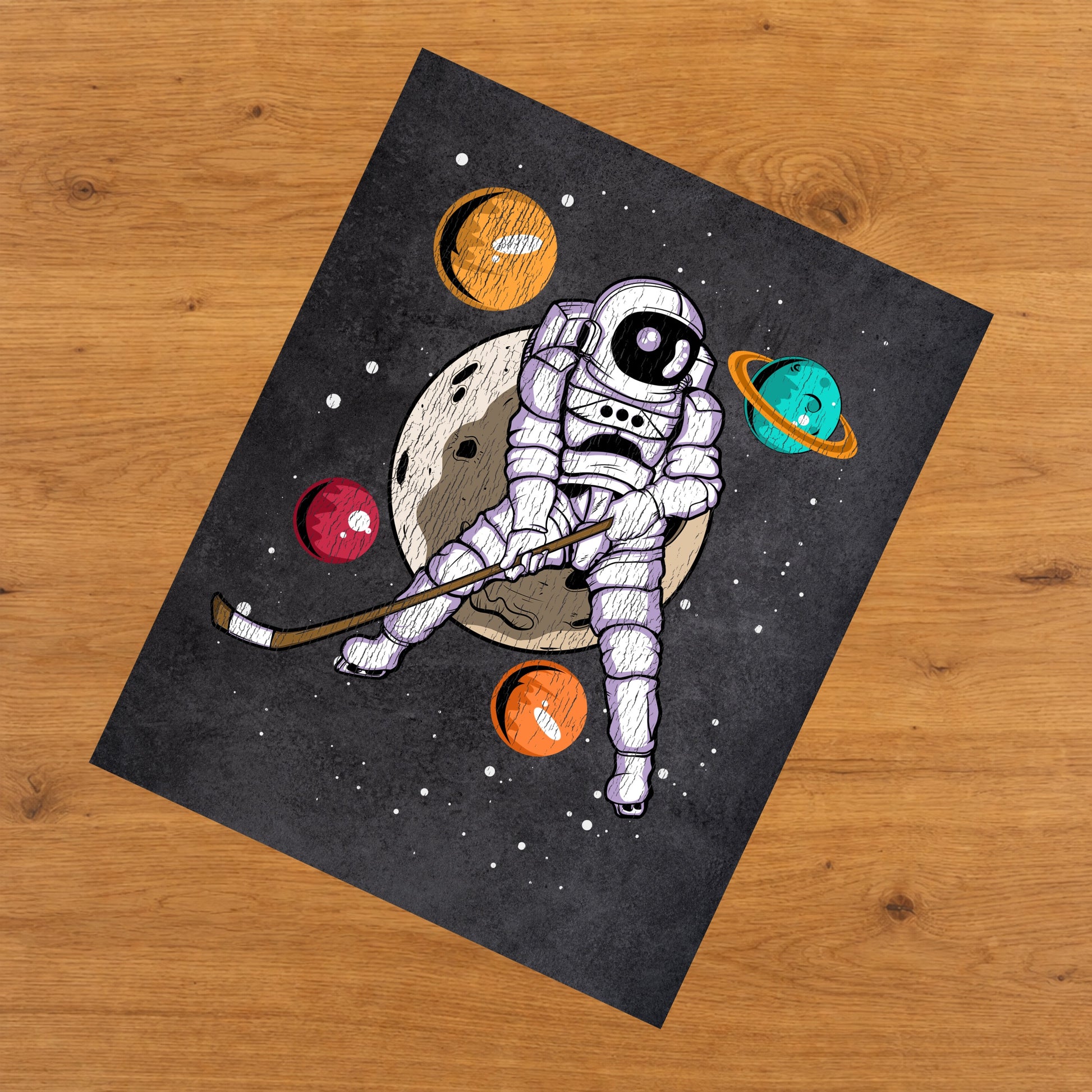 Hockey Astronaut Outer Space Spaceman Distressed 8"x10" Wall Art Print