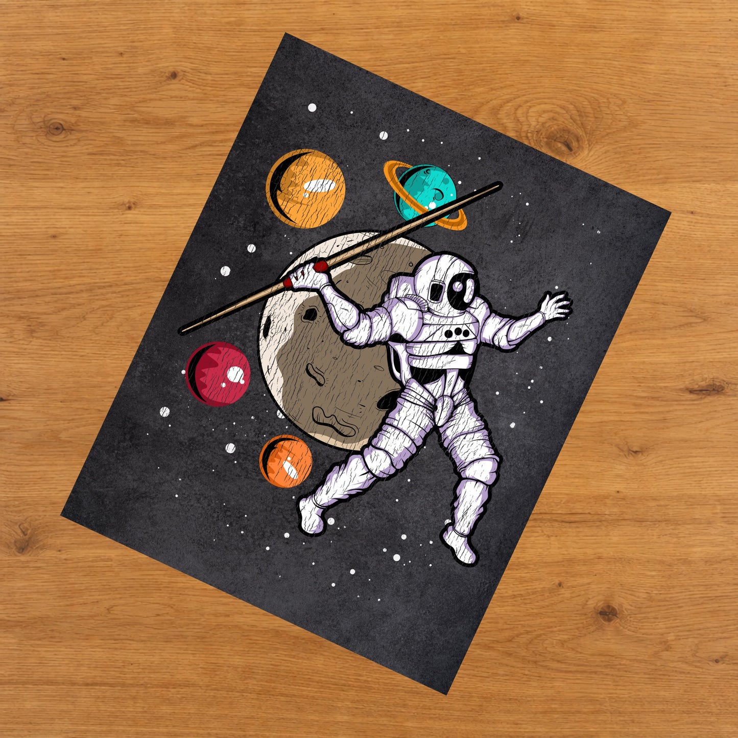 Javelin Throw Astronaut Outer Space Spaceman Track and Field Distressed 8"x10" Wall Art Print