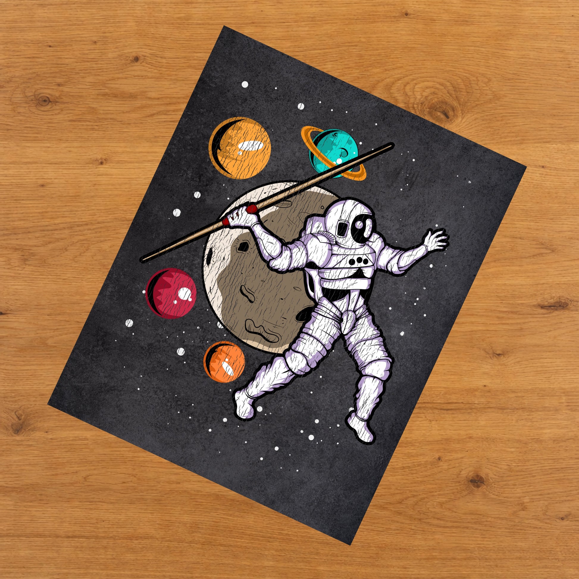 Javelin Throw Astronaut Outer Space Spaceman Track and Field Distressed 8"x10" Wall Art Print
