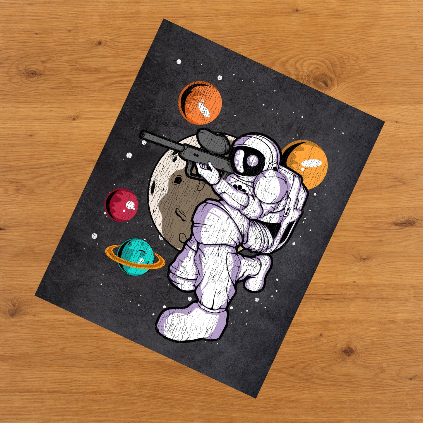 Paintball Astronaut Outer Space Spaceman Distressed 8"x10" Wall Art Print