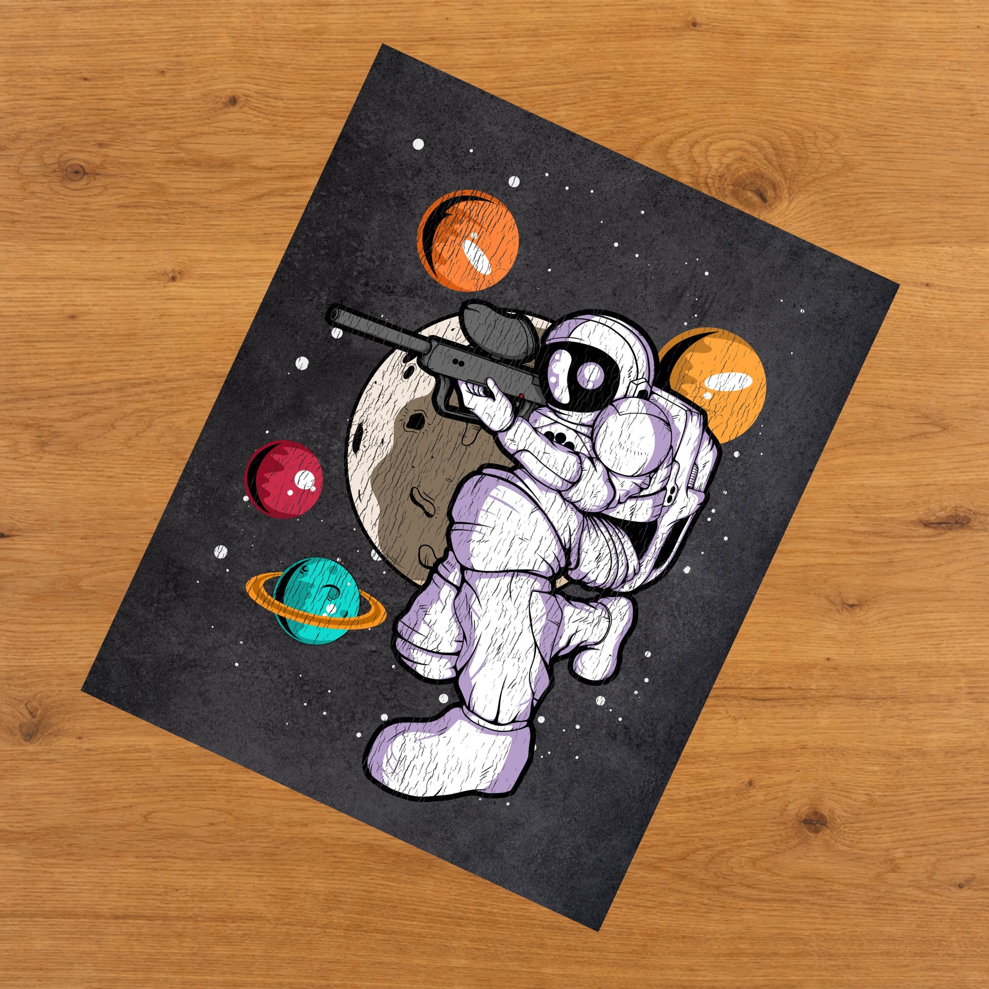 Paintball Astronaut Outer Space Spaceman Distressed 8"x10" Wall Art Print
