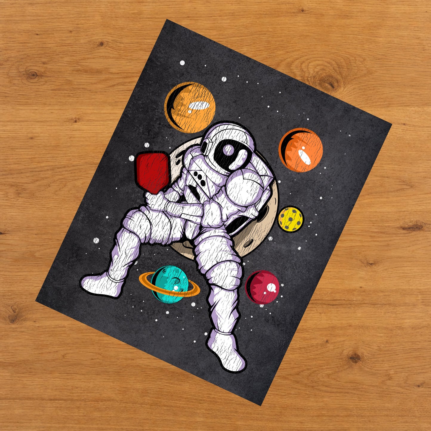 Pickleball Astronaut Outer Space Spaceman Distressed 8"x10" Wall Art Print