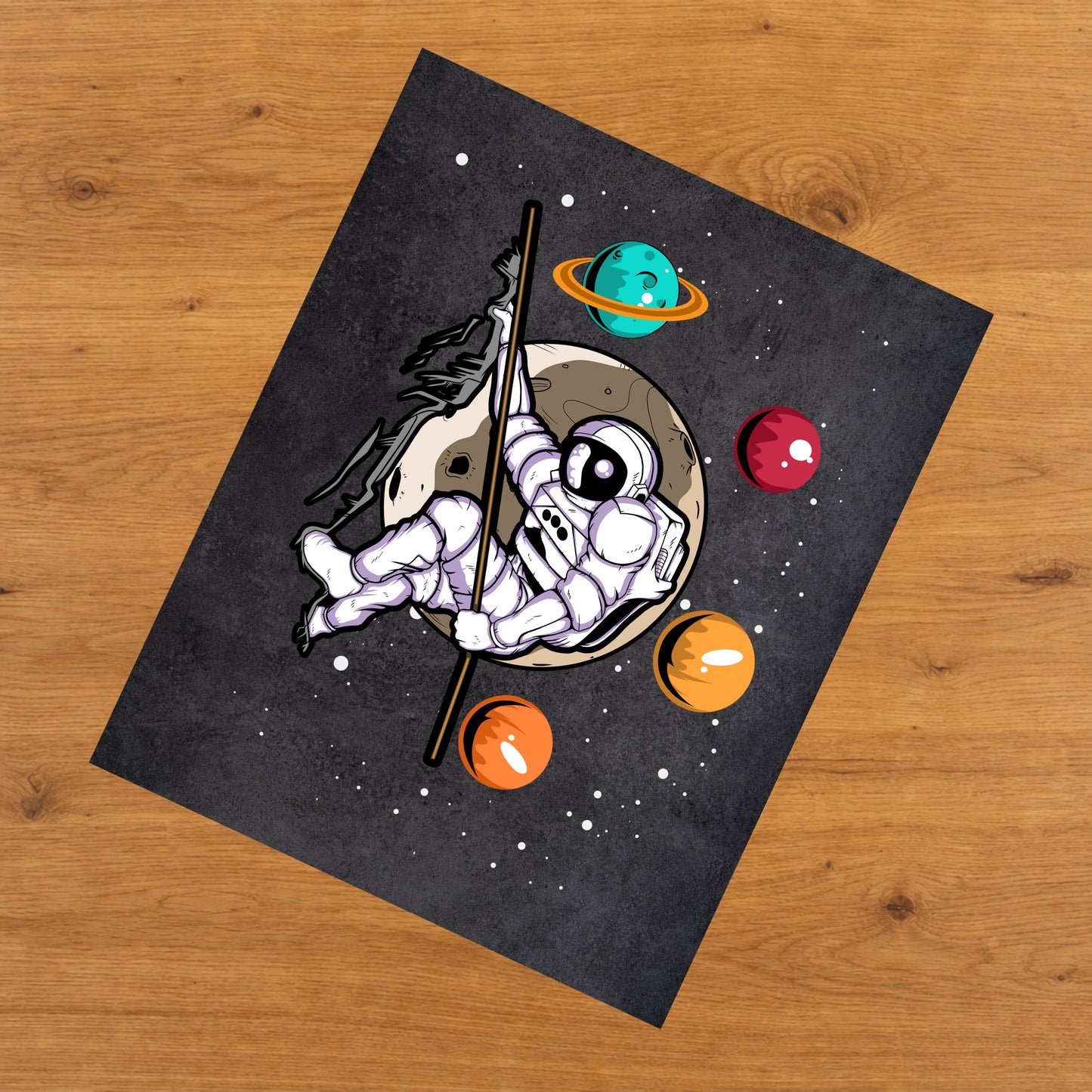 Rock Climbing Astronaut Outer Space Spaceman Distressed 8"x10" Wall Art Print