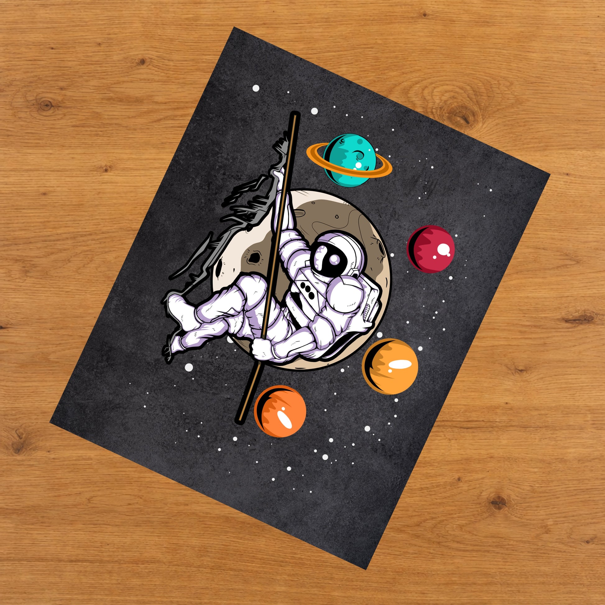Rock Climbing Astronaut Outer Space Spaceman Distressed 8"x10" Wall Art Print