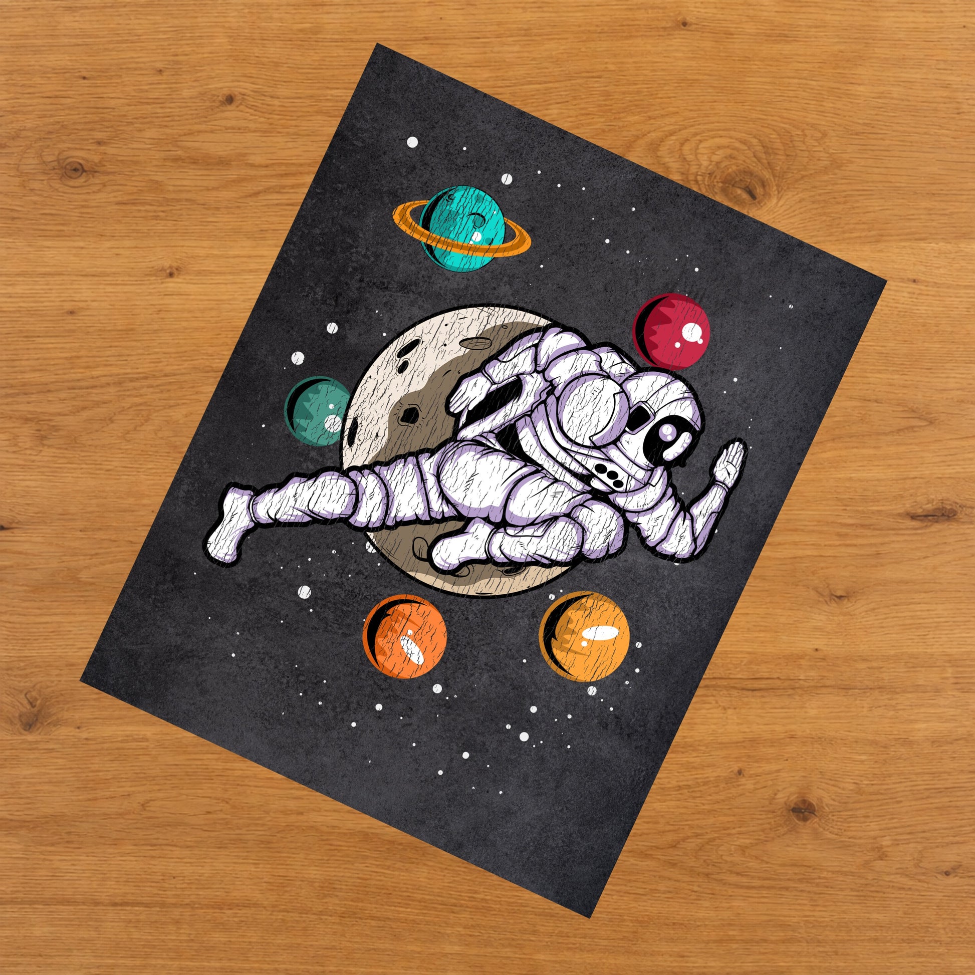 Running Astronaut Outer Space Spaceman Distressed 8"x10" Wall Art Print