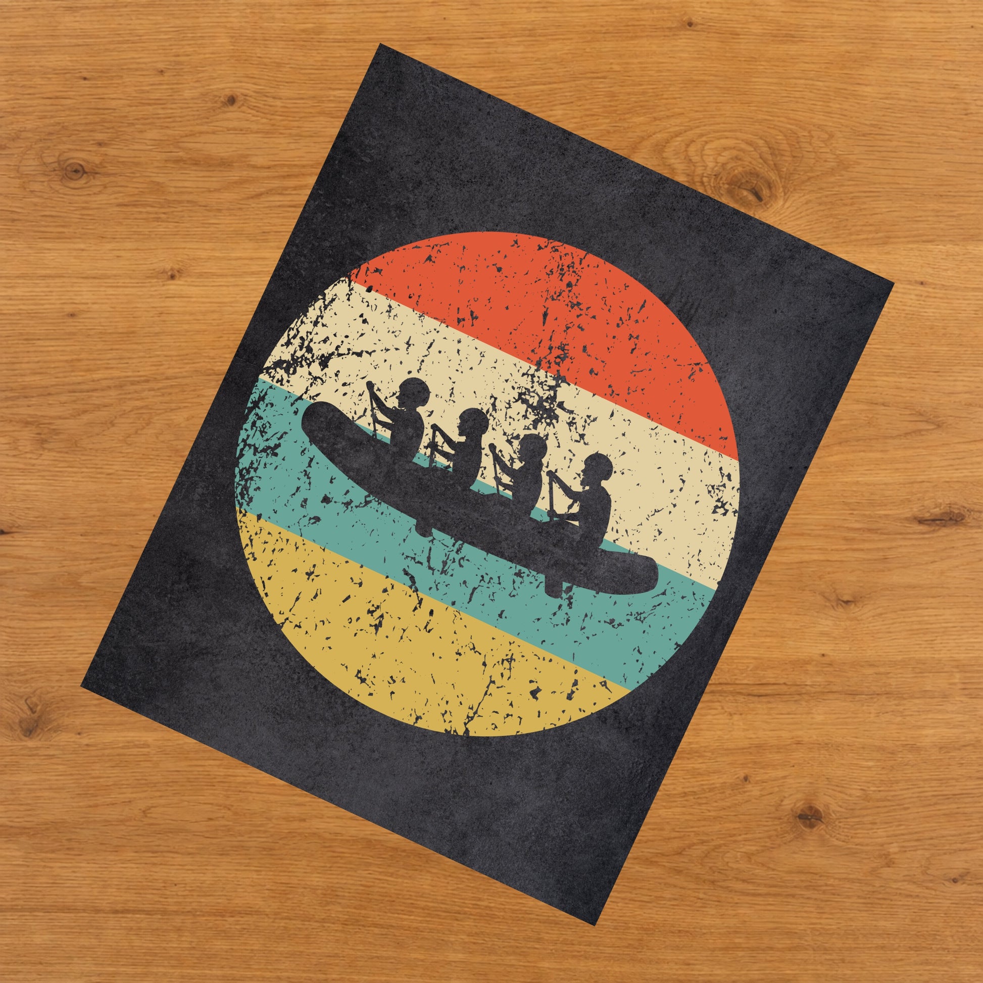 White Water Rafting Icon Retro 8"x10" Wall Art Print