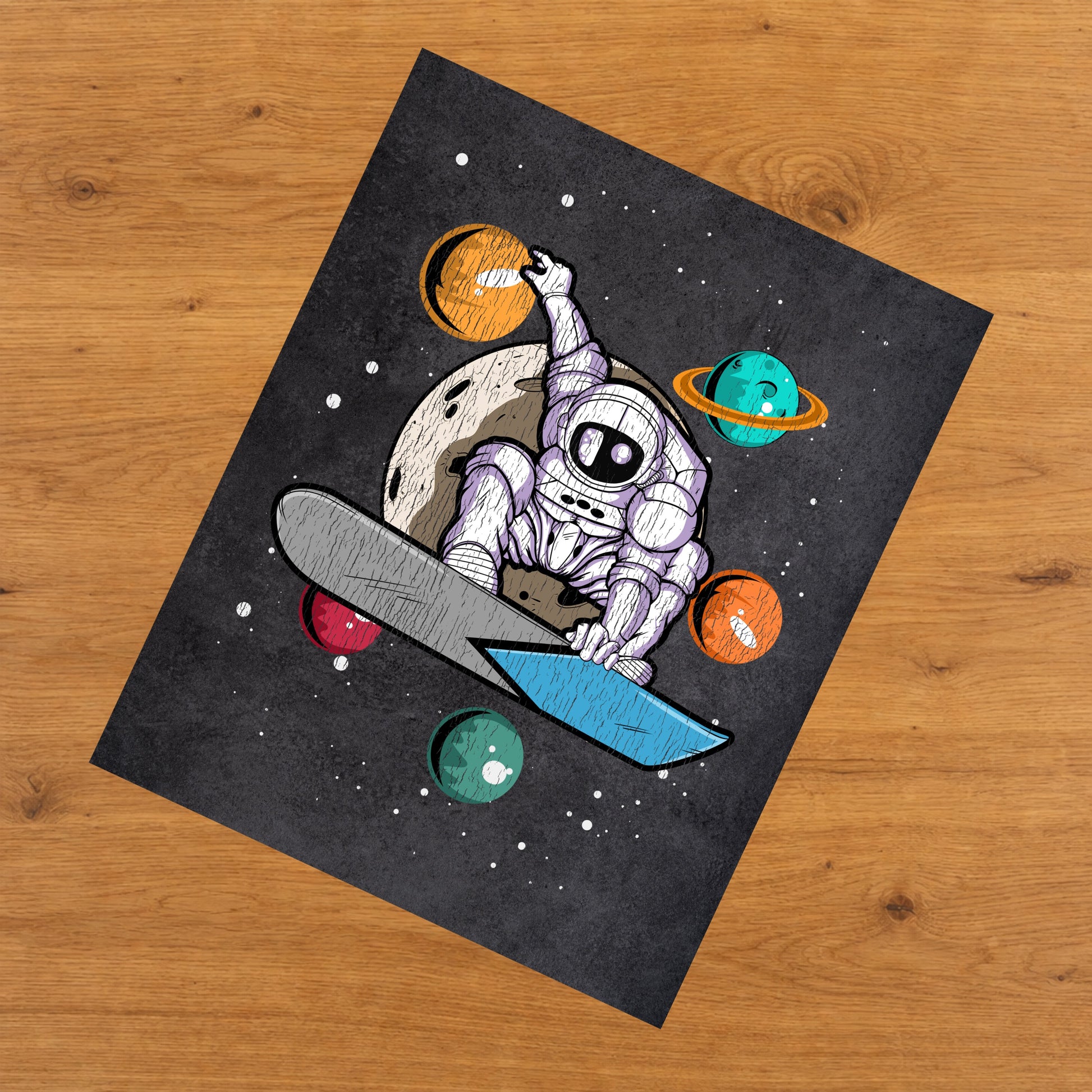 Snowboarding Astronaut Outer Space Spaceman Distressed 8"x10" Wall Art Print