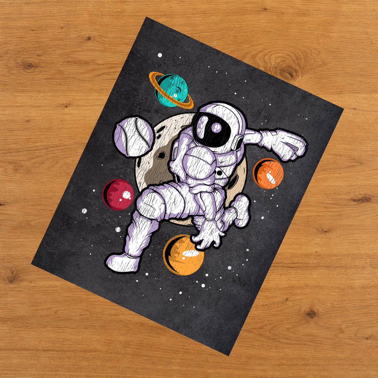 Baseball Pitcher Astronaut Outer Space Spaceman Distressed 8"x10" Wall Art Print