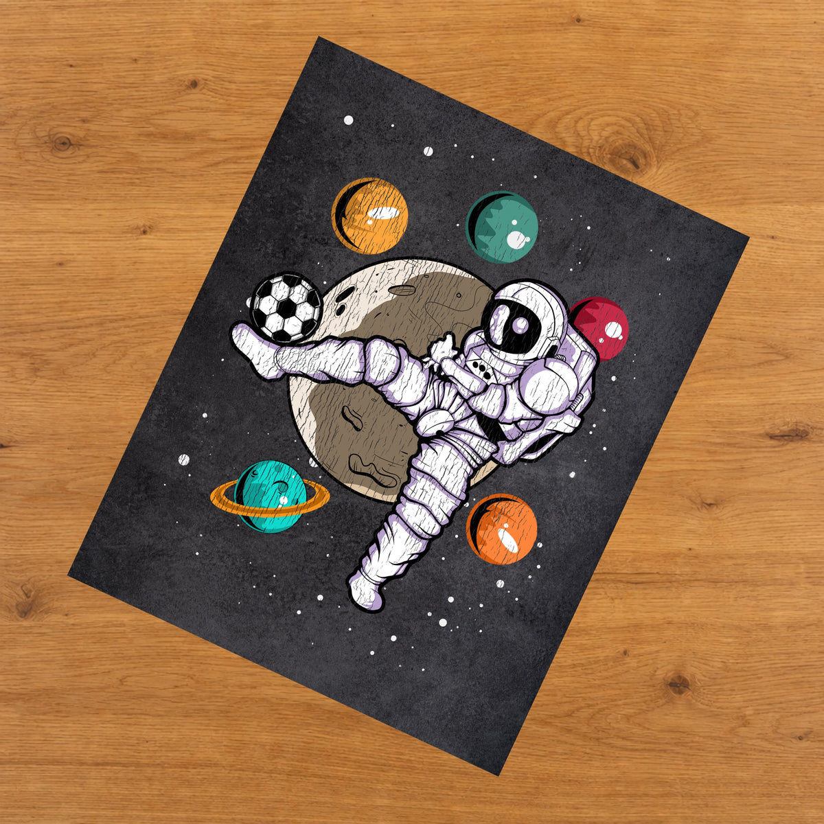 Soccer Astronaut Outer Space Spaceman Distressed 8"x10" Wall Art Print