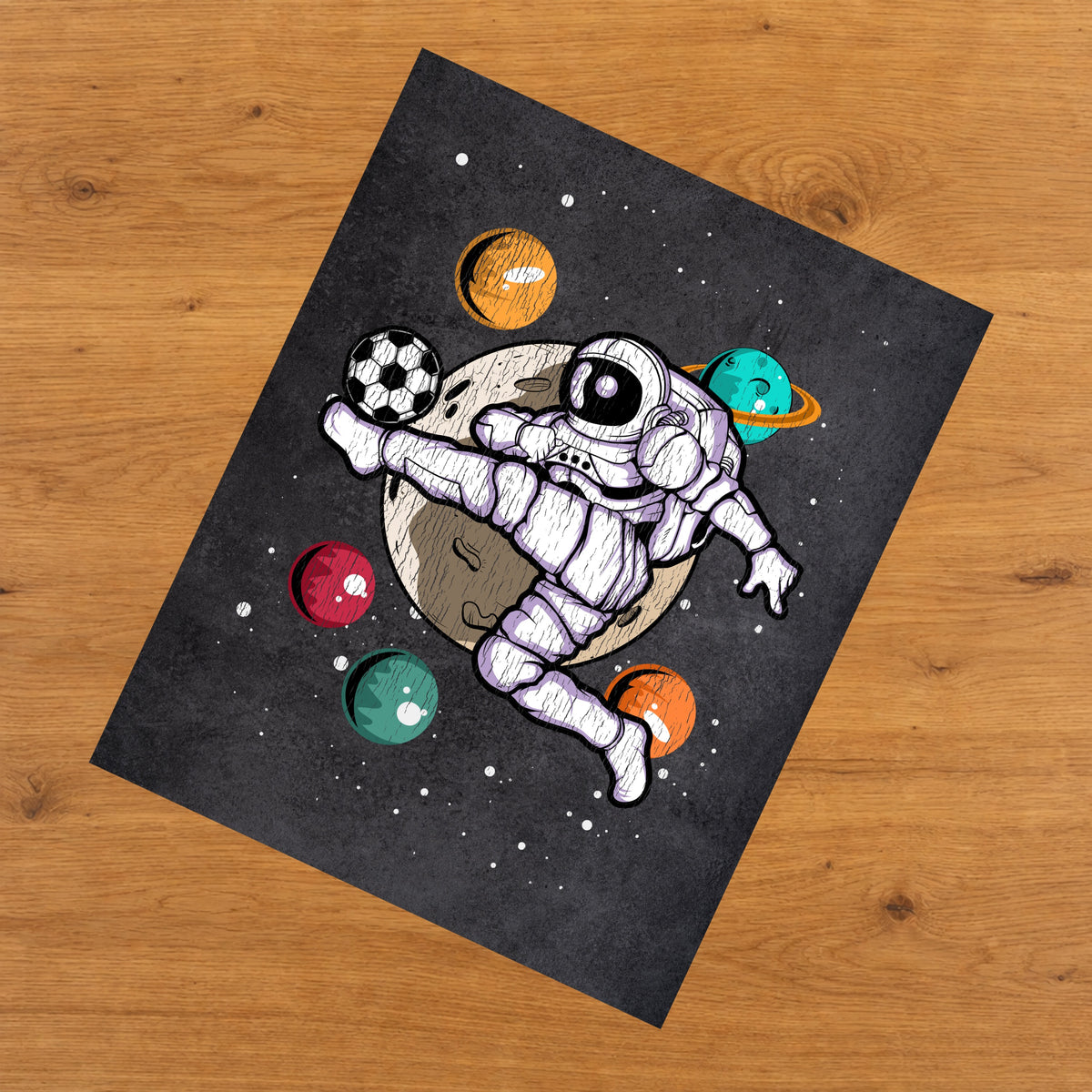Soccer Astronaut Outer Space Spaceman Distressed 8"x10" Wall Art Print