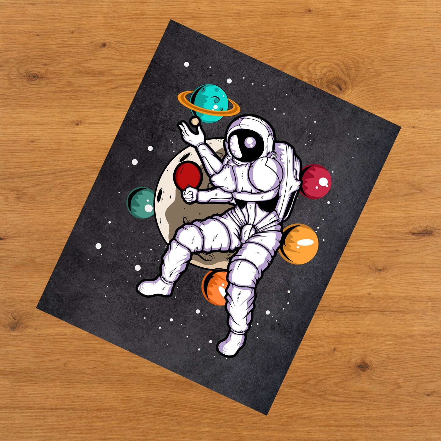Table Tennis Astronaut Outer Space Spaceman Distressed 8"x10" Wall Art Print