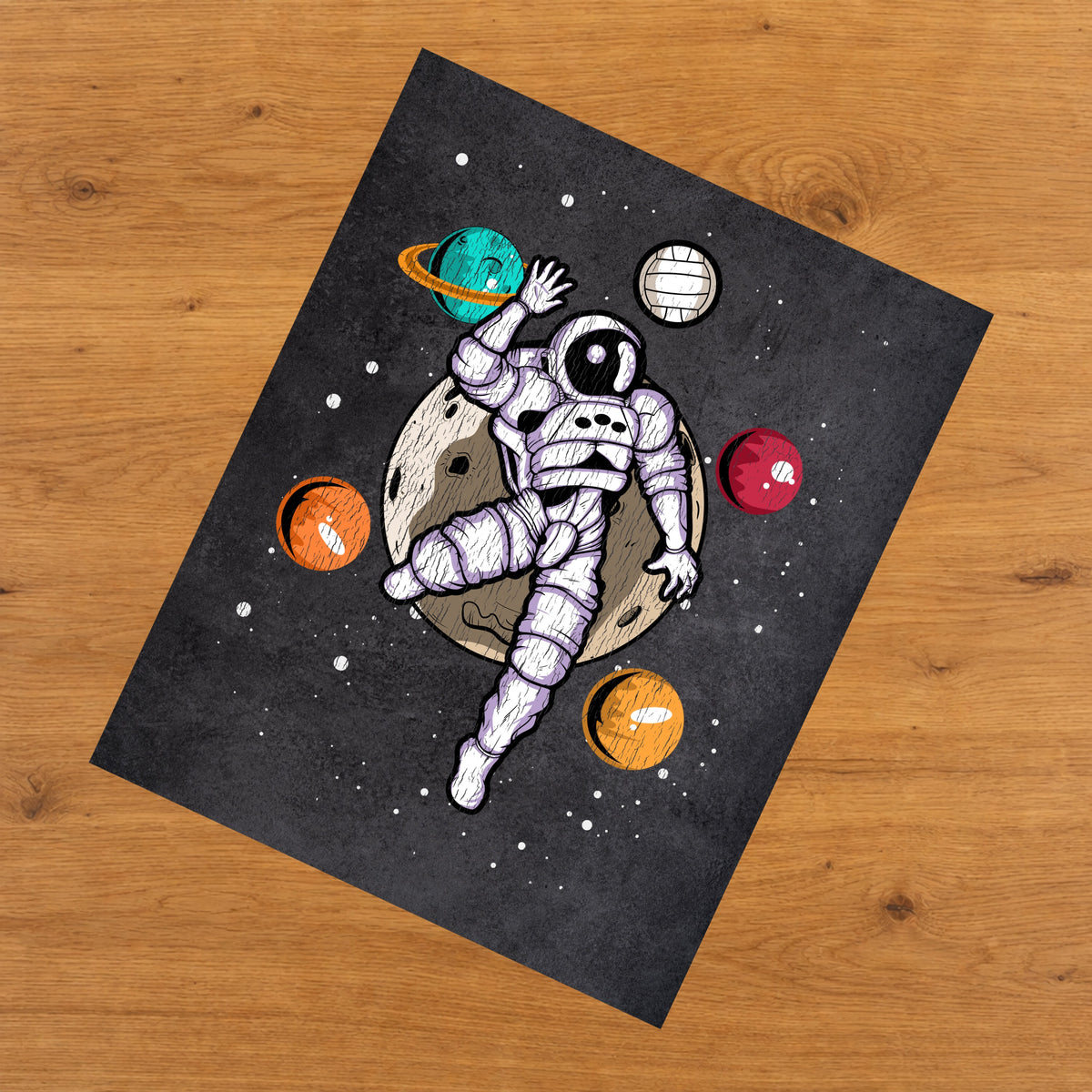 Volleyball Astronaut Outer Space Spaceman Distressed 8"x10" Wall Art Print