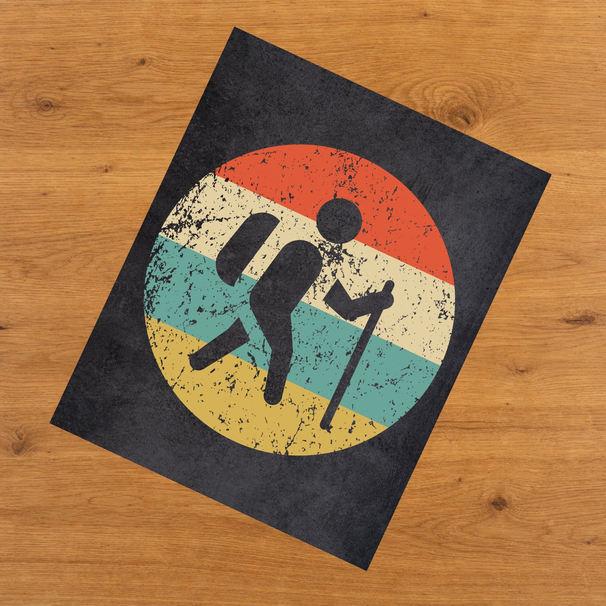 Hiking Hiker Icon Retro 8"x10" Wall Art Print