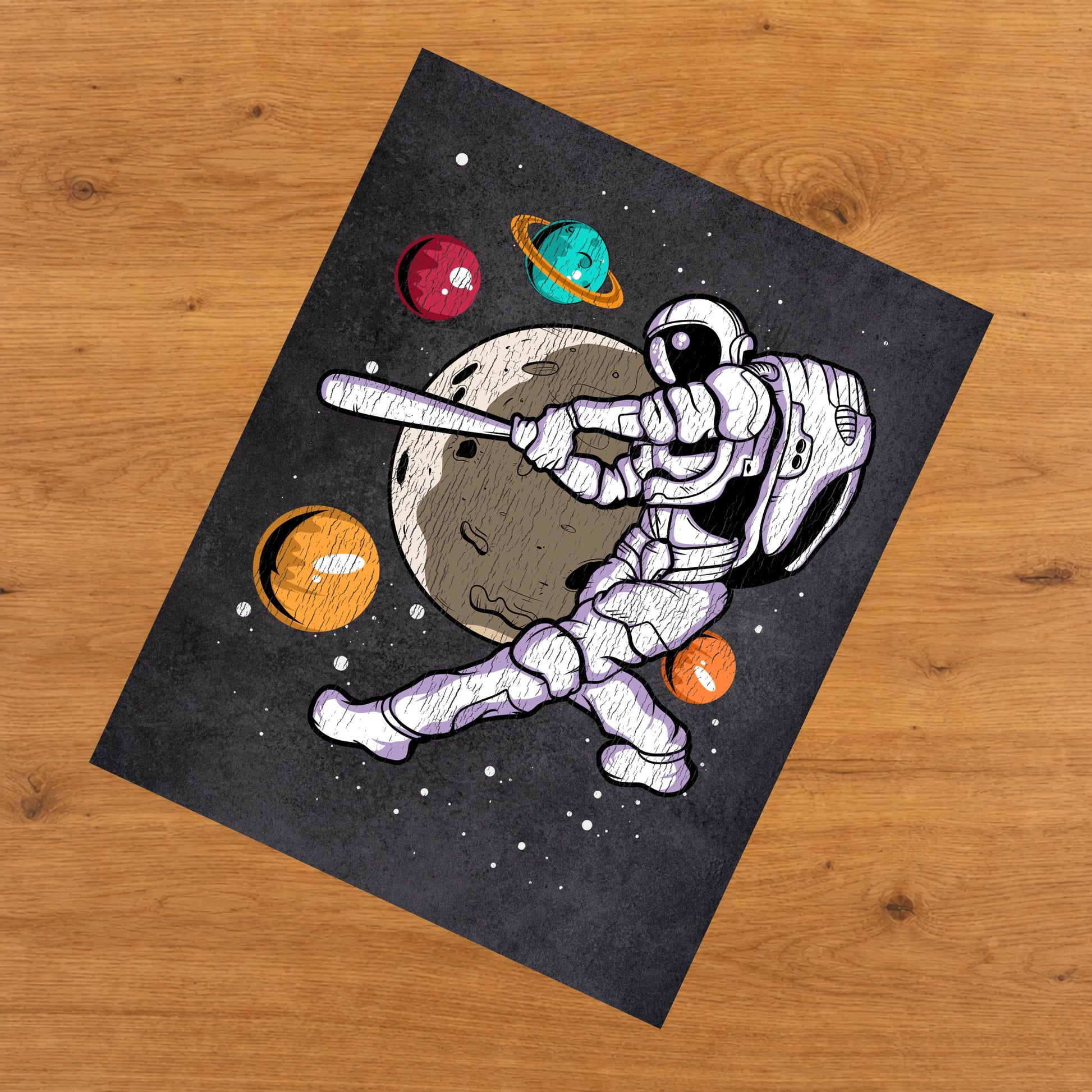 Baseball Batter Astronaut Outer Space Spaceman Distressed 8"x10" Wall Art Print