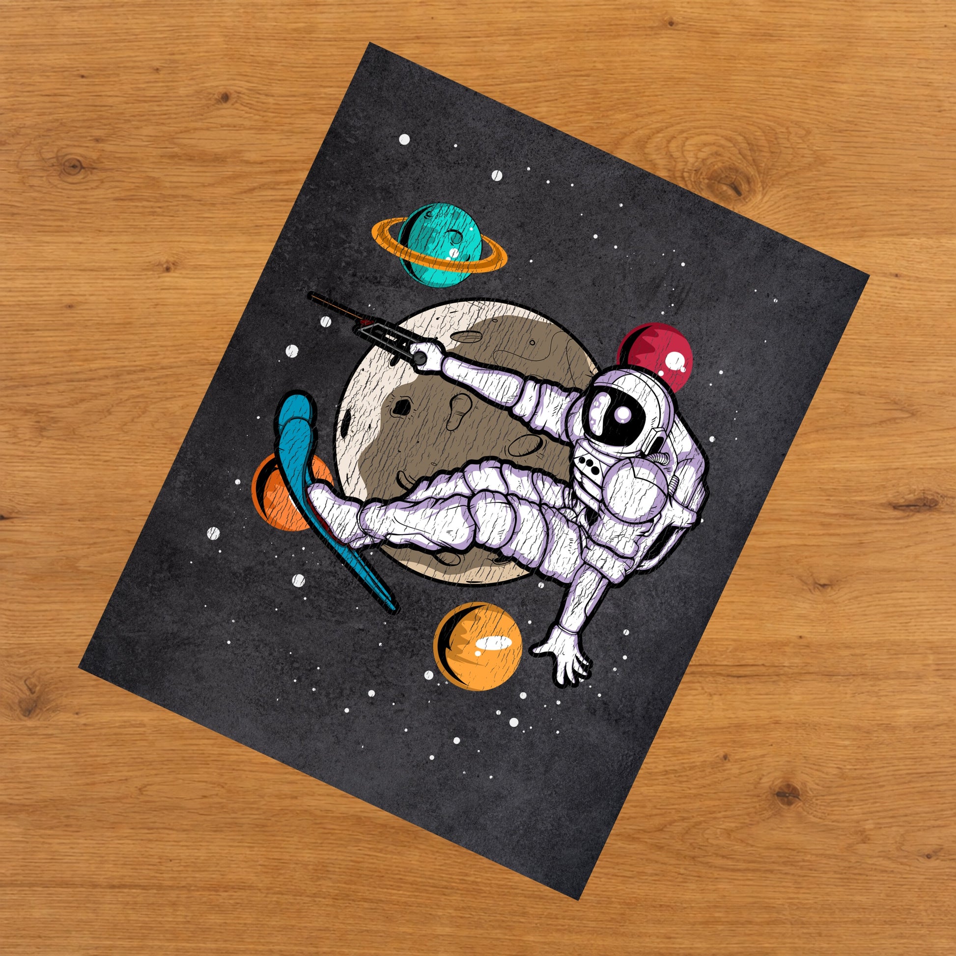Waterskiing Astronaut Outer Space Spaceman Distressed 8"x10" Wall Art Print