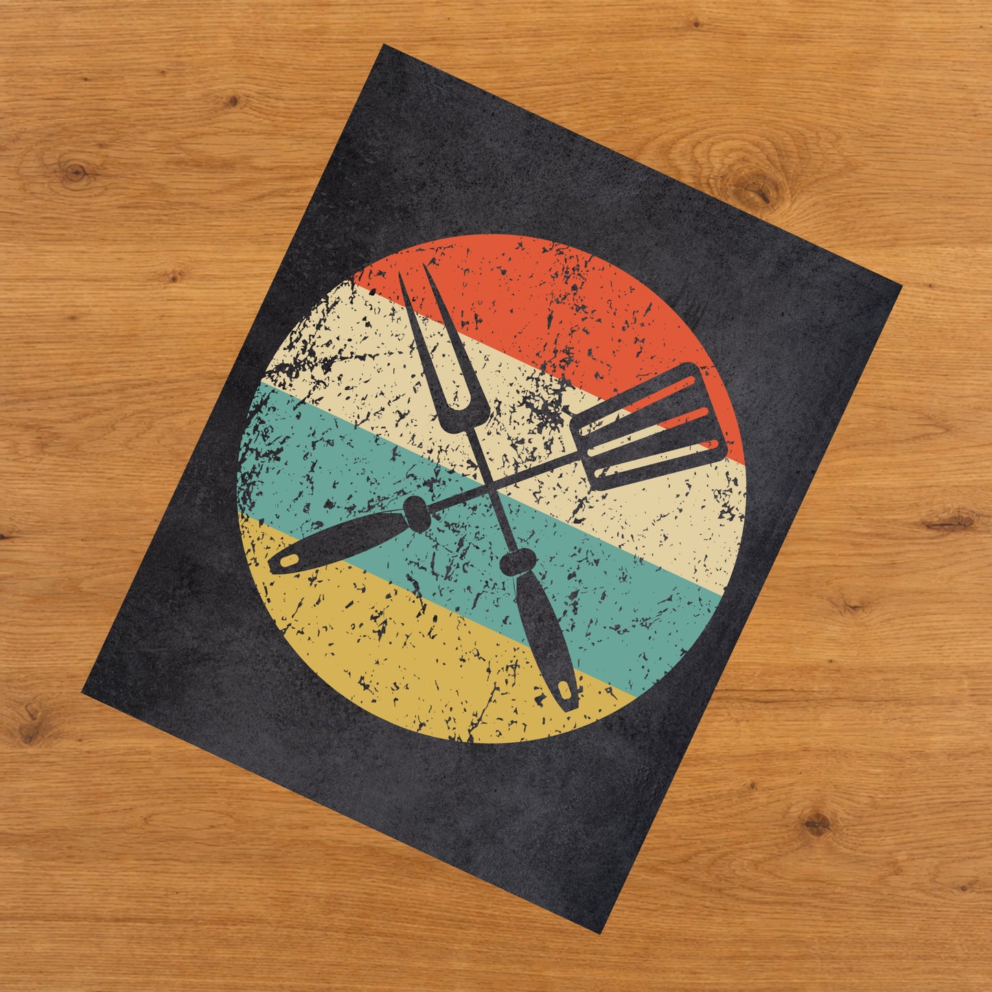 Spatula And Fork BBQ Cookout Icon Retro 8"x10" Wall Art Print