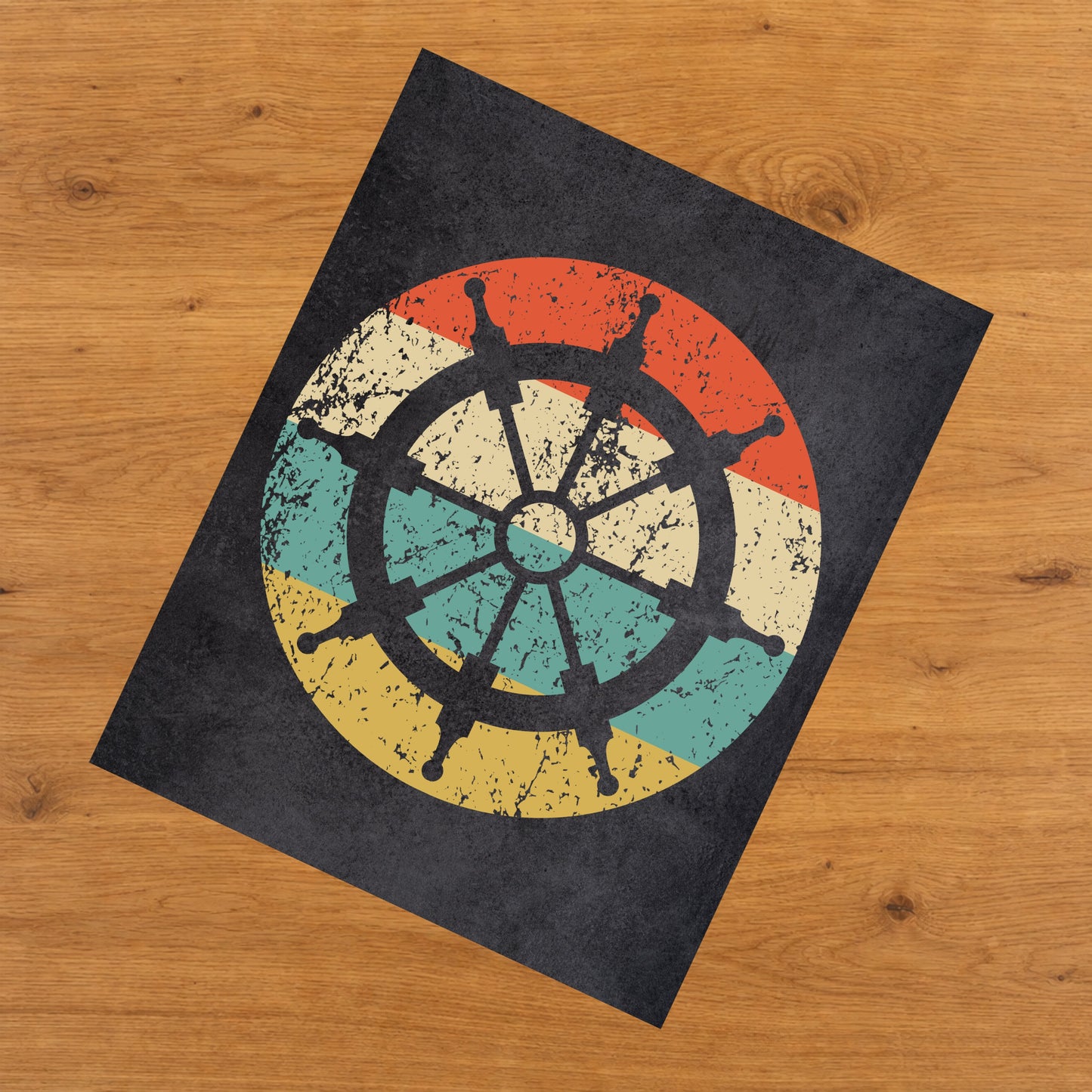 Sailboat Steering Wheel Nautical Icon Retro 8"x10" Wall Art Print