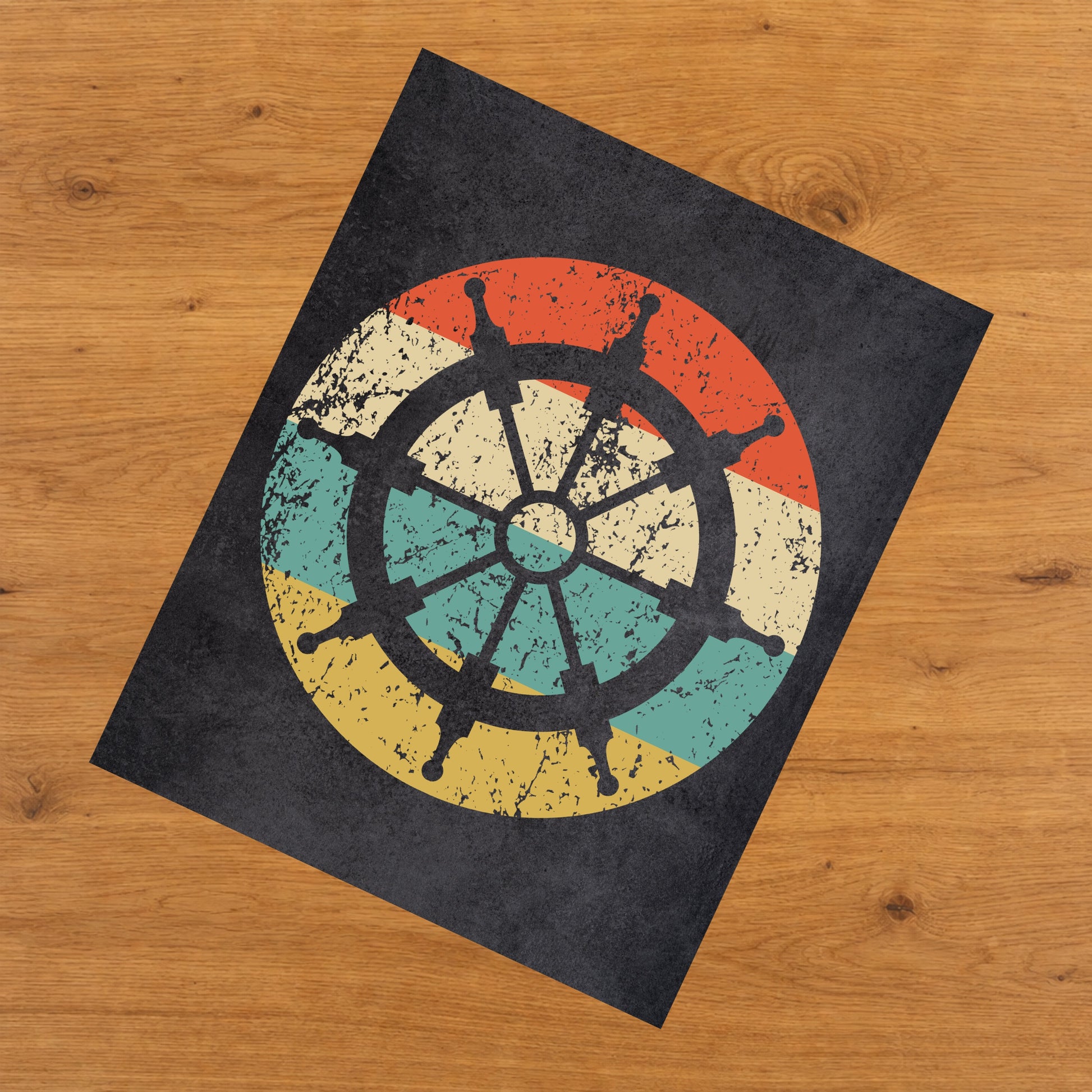Sailboat Steering Wheel Nautical Icon Retro 8"x10" Wall Art Print