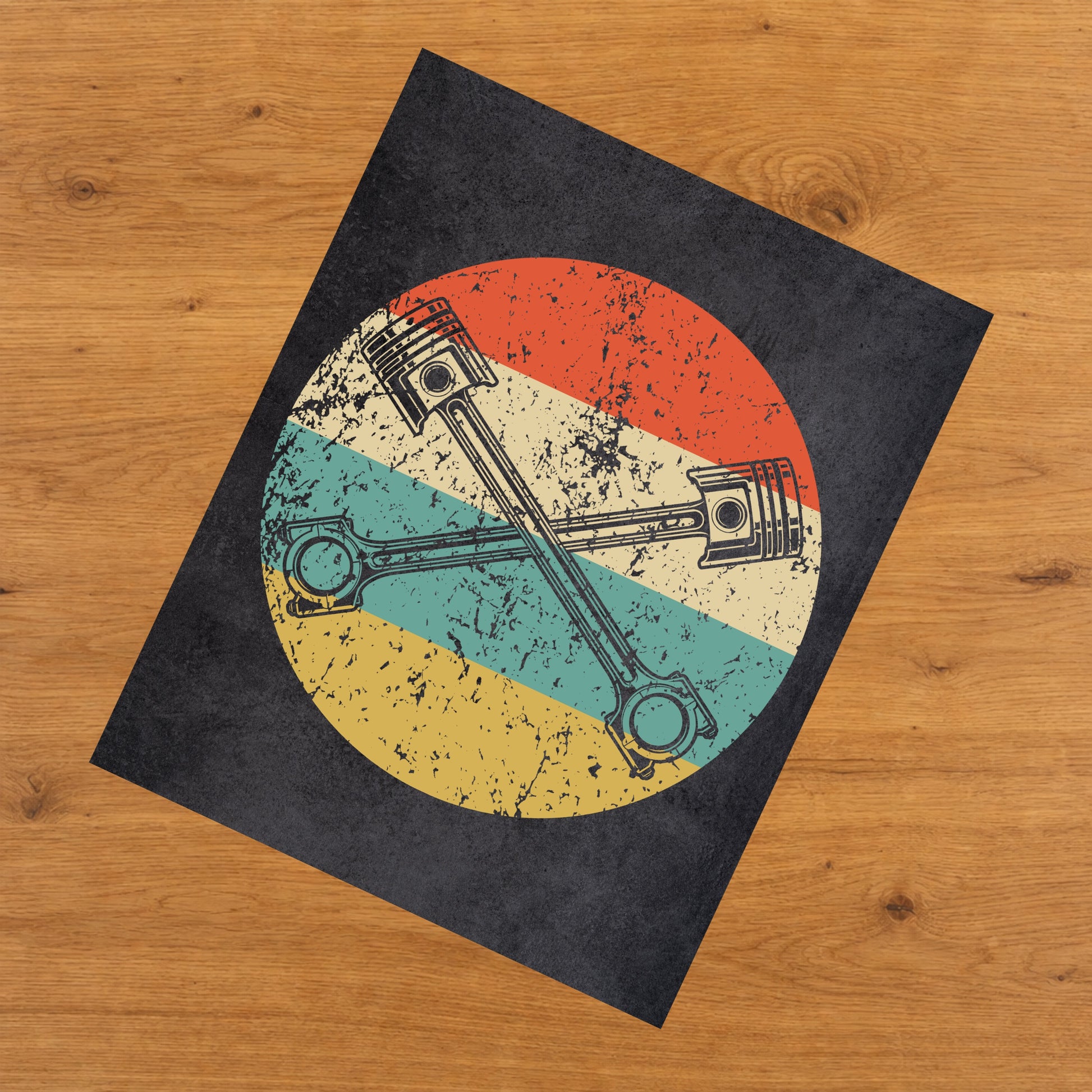 Car Engine Pistons Mechanic Icon Retro 8"x10" Wall Art Print