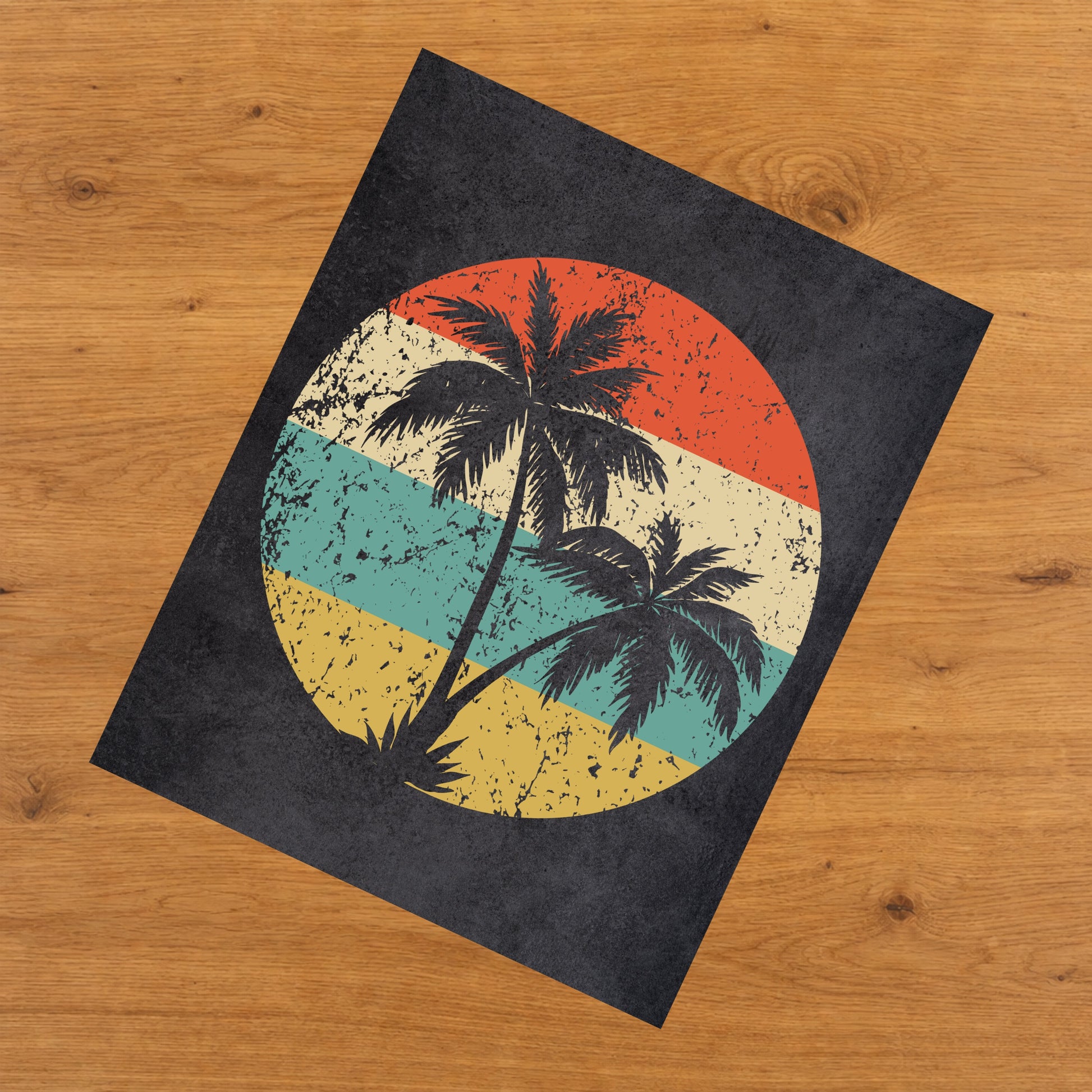 Tropical Beach Vacation Palm Trees Icon Retro 8"x10" Wall Art Print