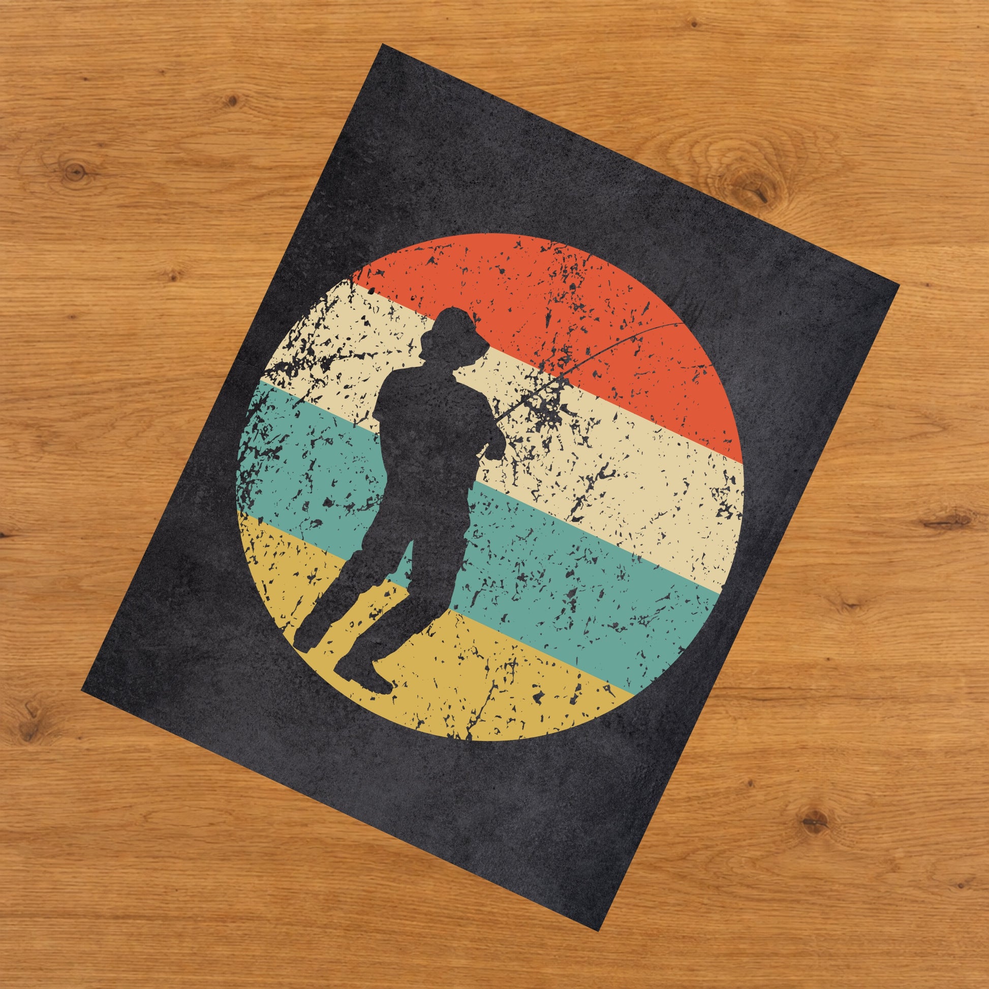 Fisherman Fishing Icon Retro 8"x10" Wall Art Print
