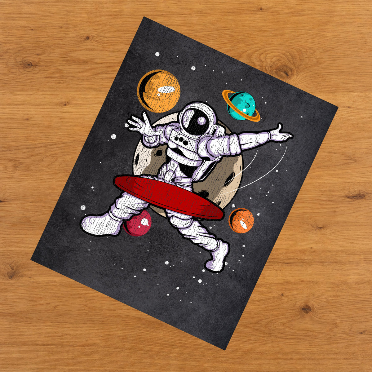 Disc Golf Astronaut Outer Space Spaceman Disc Golf Distressed 8"x10" Wall Art Print