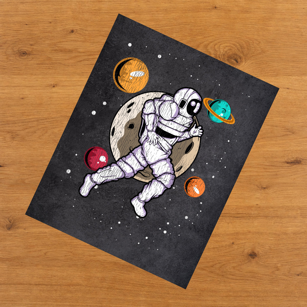 Marathon Runner Astronaut Outer Space Spaceman Running Distressed 8"x10" Wall Art Print