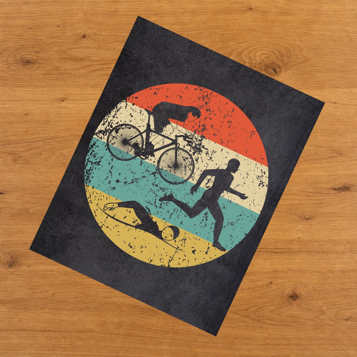 Running Swimming Biking Triathlon Icon Retro 8"x10" Wall Art Print