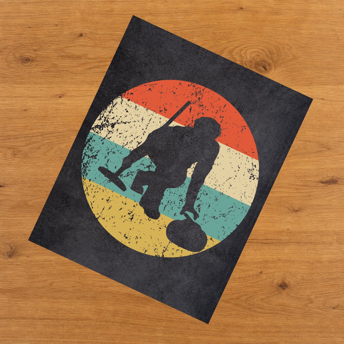 Curler Curling  Sports Icon Retro 8"x10" Wall Art Print