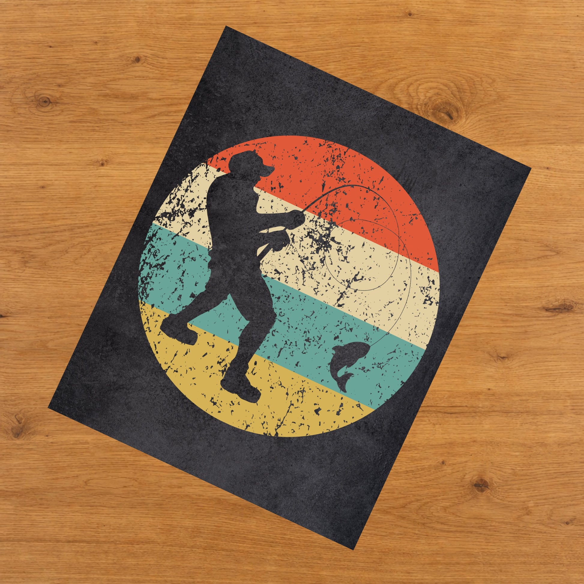 Fisherman Fishing Icon Retro 8"x10" Wall Art Print