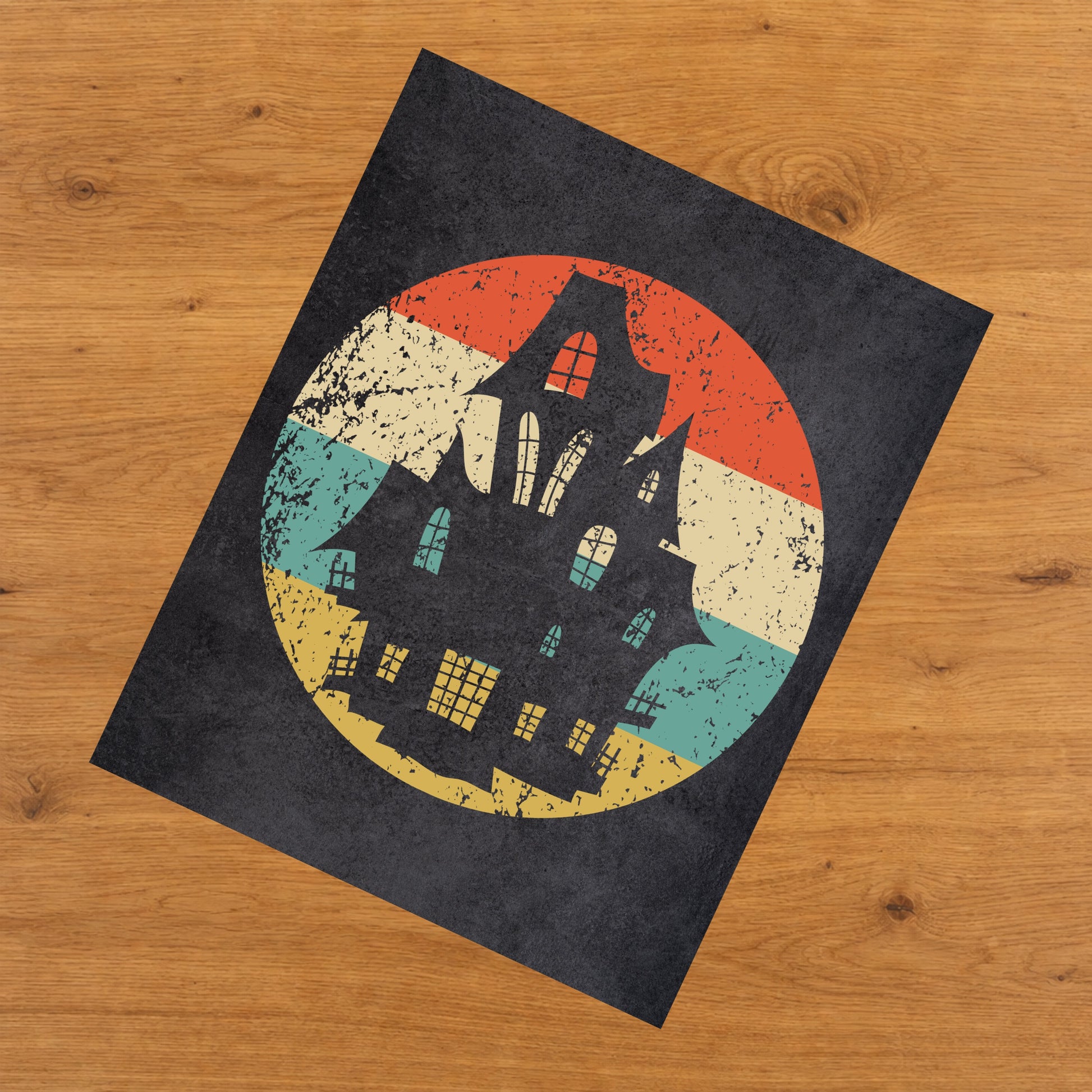 Haunted House Halloween Icon Retro 8"x10" Wall Art Print