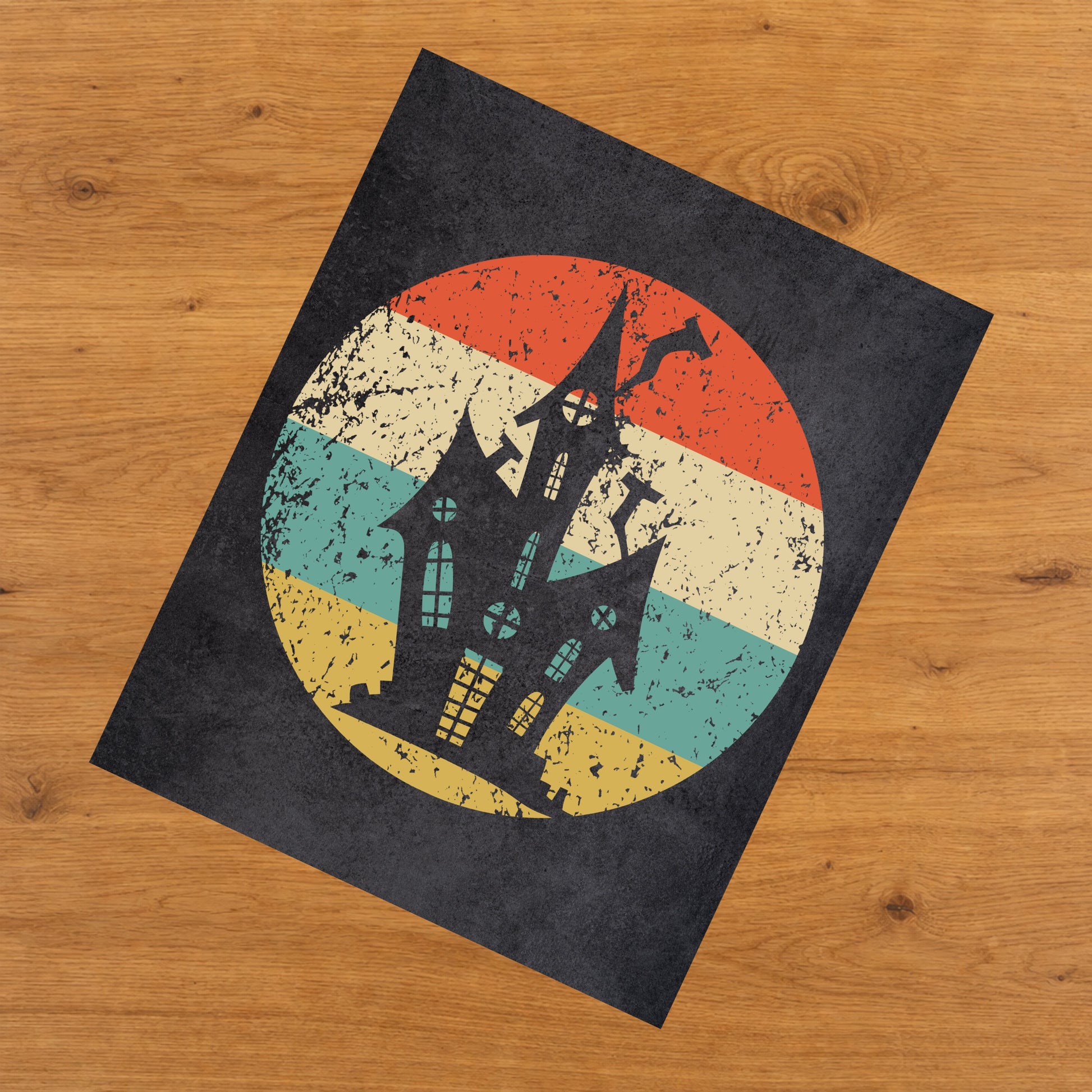 Haunted House Halloween Icon Retro 8"x10" Wall Art Print