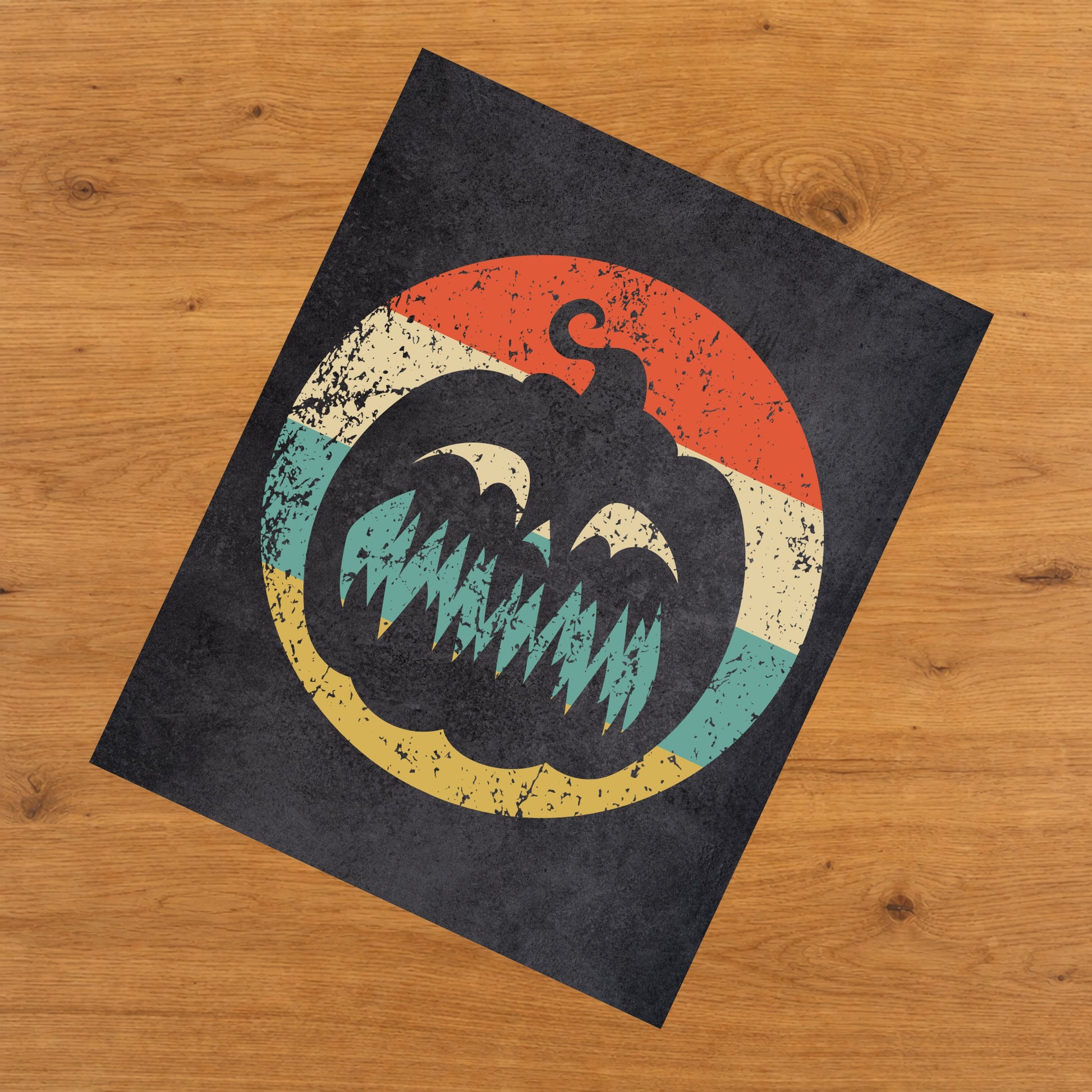 Jack-O-Lantern Pumpkin Halloween Icon Retro 8"x10" Wall Art Print