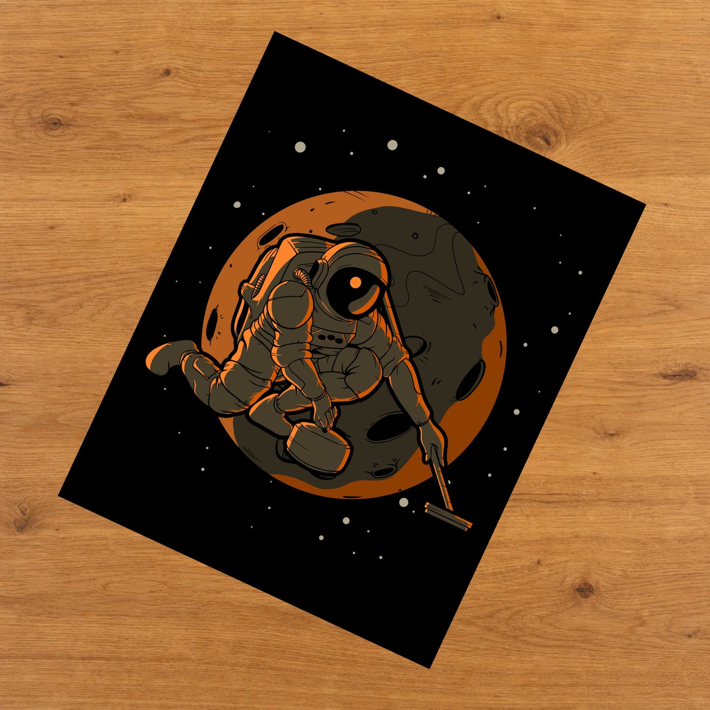 Curling Astronaut Outer Space Spaceman 8"x10" Wall Art Print