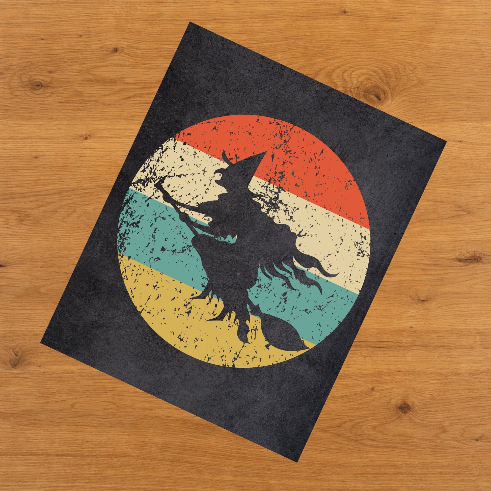 Flying Witch Halloween Icon Retro 8"x10" Wall Art Print
