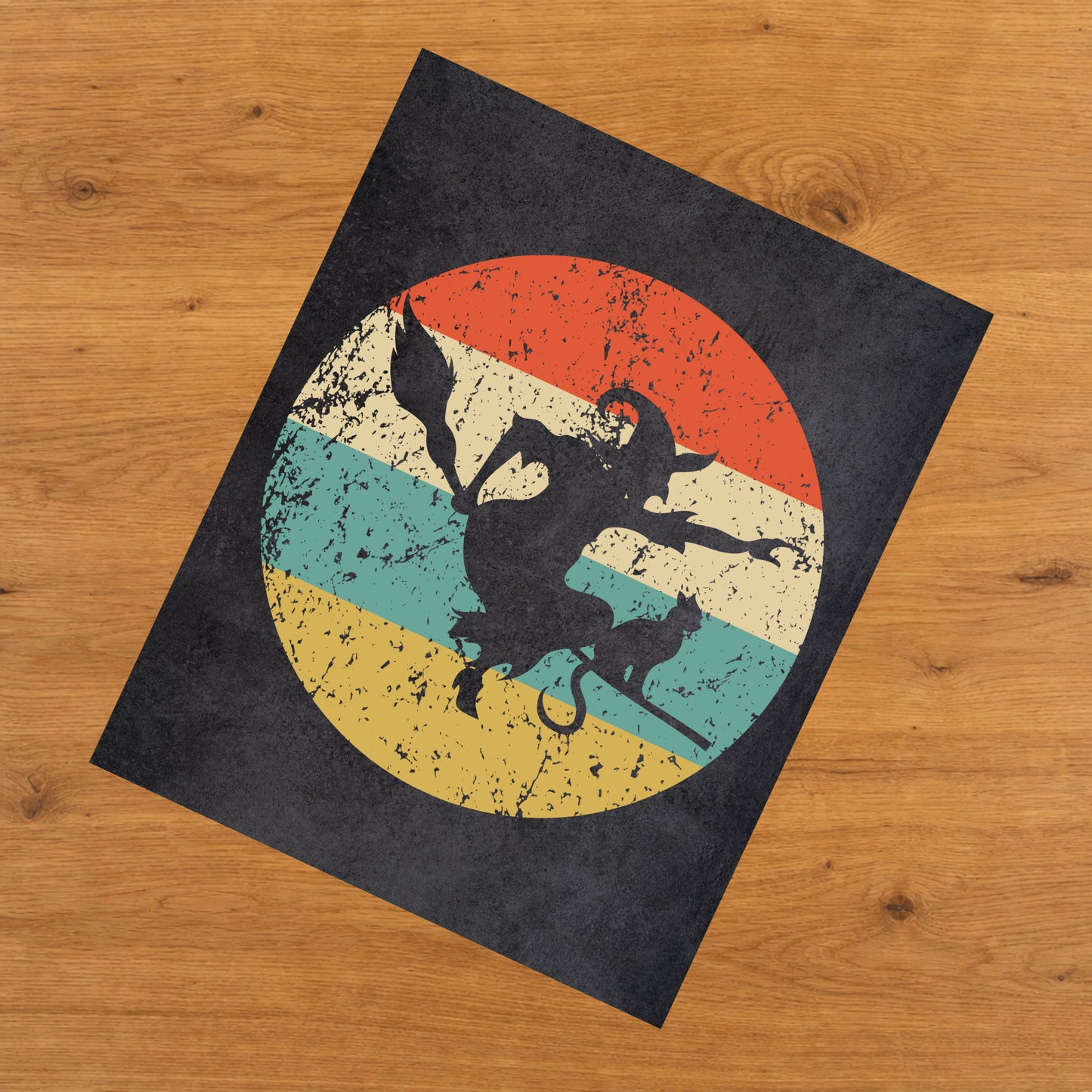 Flying Witch Halloween Icon Retro 8"x10" Wall Art Print