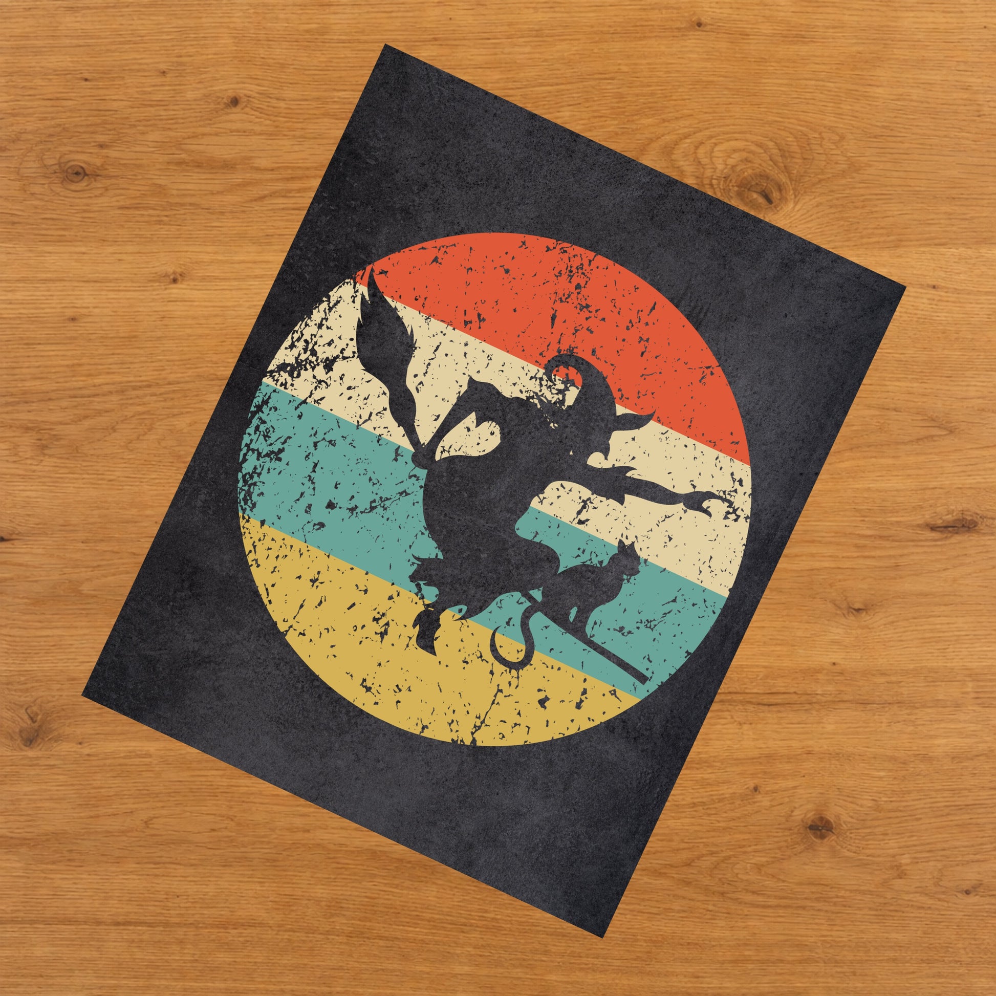Flying Witch Halloween Icon Retro 8"x10" Wall Art Print
