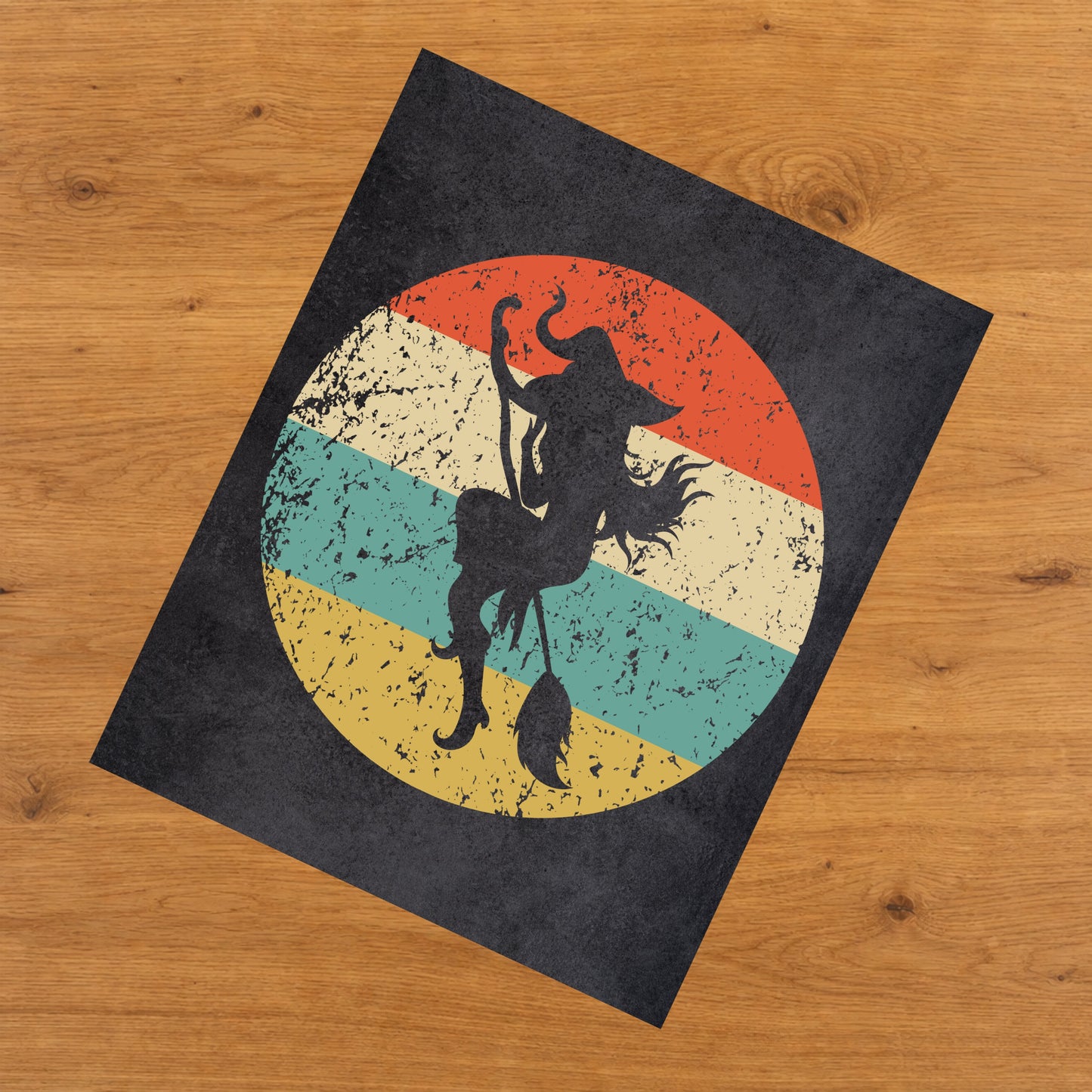 Flying Witch Halloween Icon Retro 8"x10" Wall Art Print
