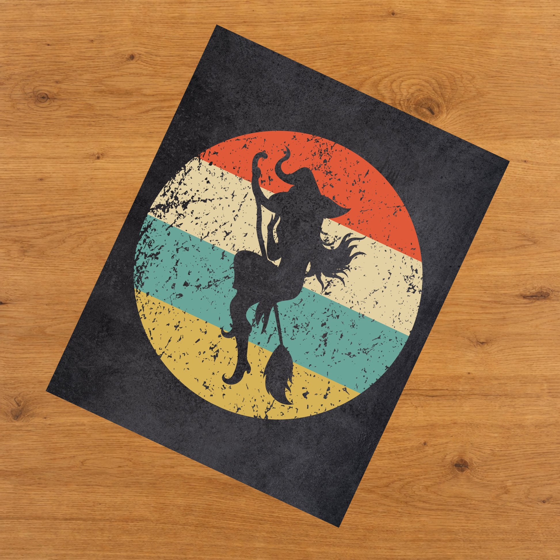 Flying Witch Halloween Icon Retro 8"x10" Wall Art Print
