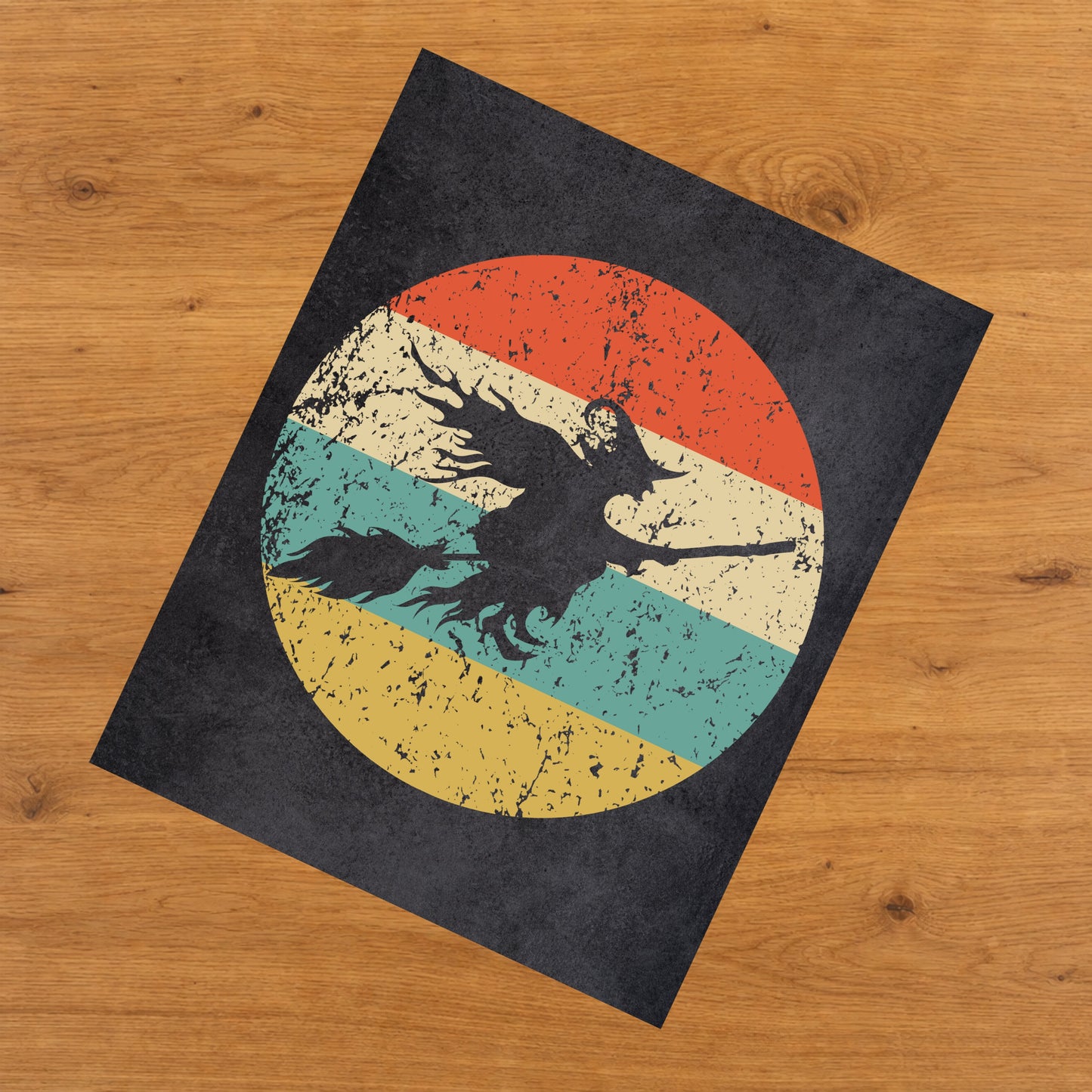 Flying Witch Halloween Icon Retro 8"x10" Wall Art Print